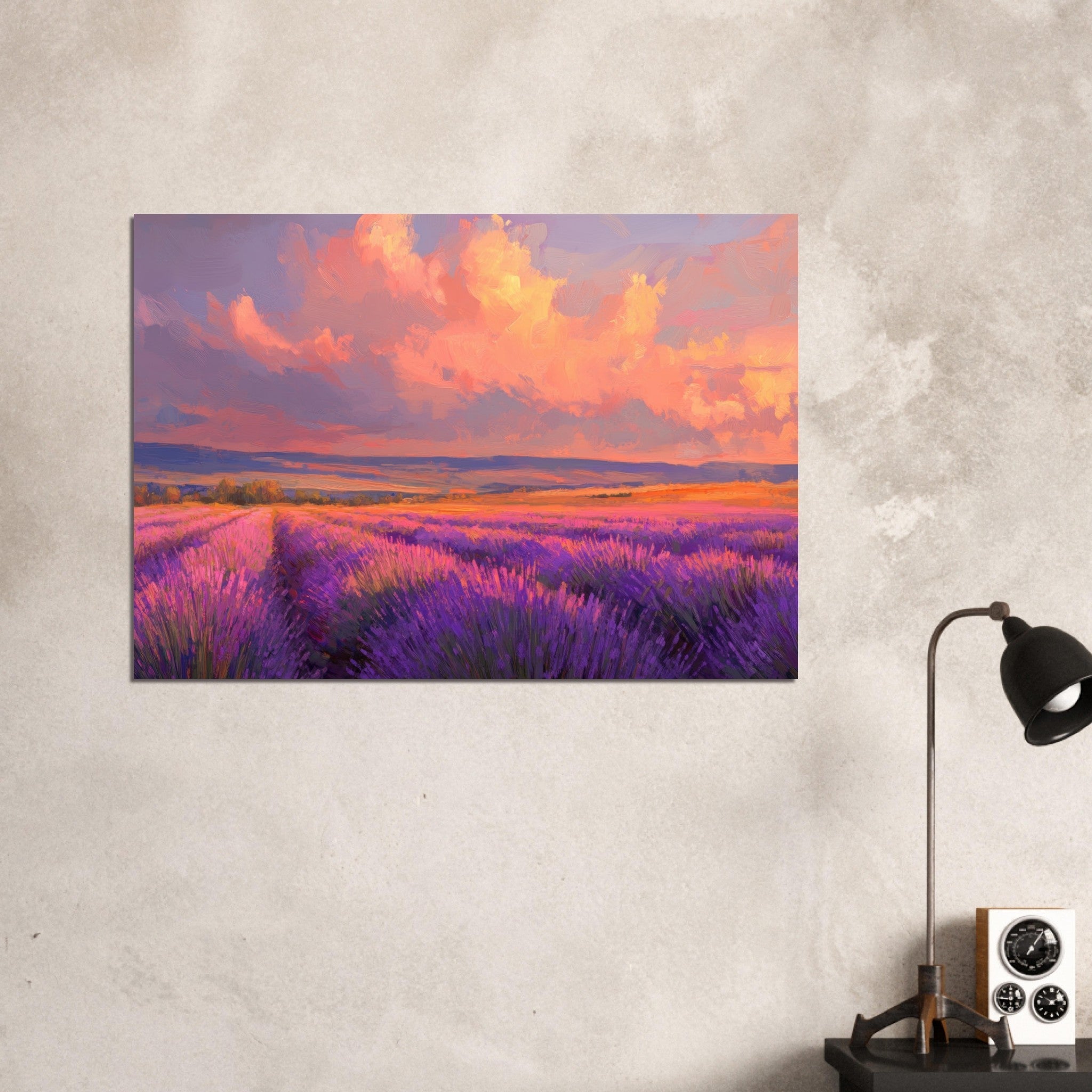 Aluminum Print Landscape - Rolling lavender fields under a pink - hued sunset - Shop Ai Art WebShop - Digital Art online Store