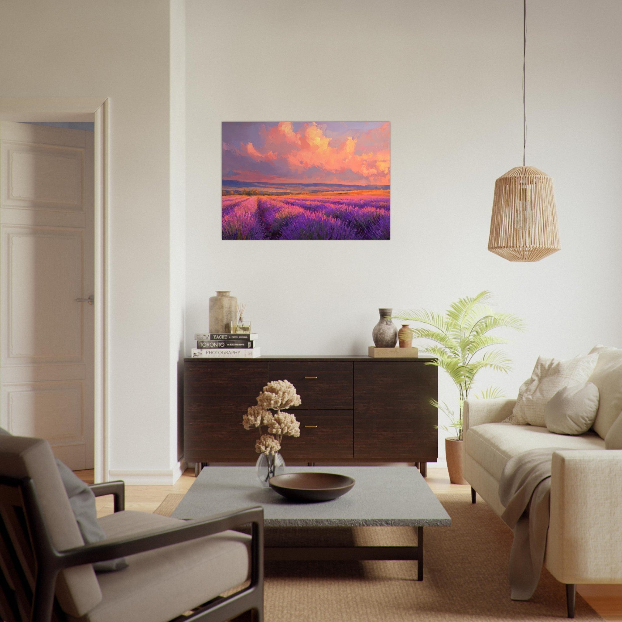 Aluminum Print Landscape - Rolling lavender fields under a pink - hued sunset - Shop Ai Art WebShop - Digital Art online Store
