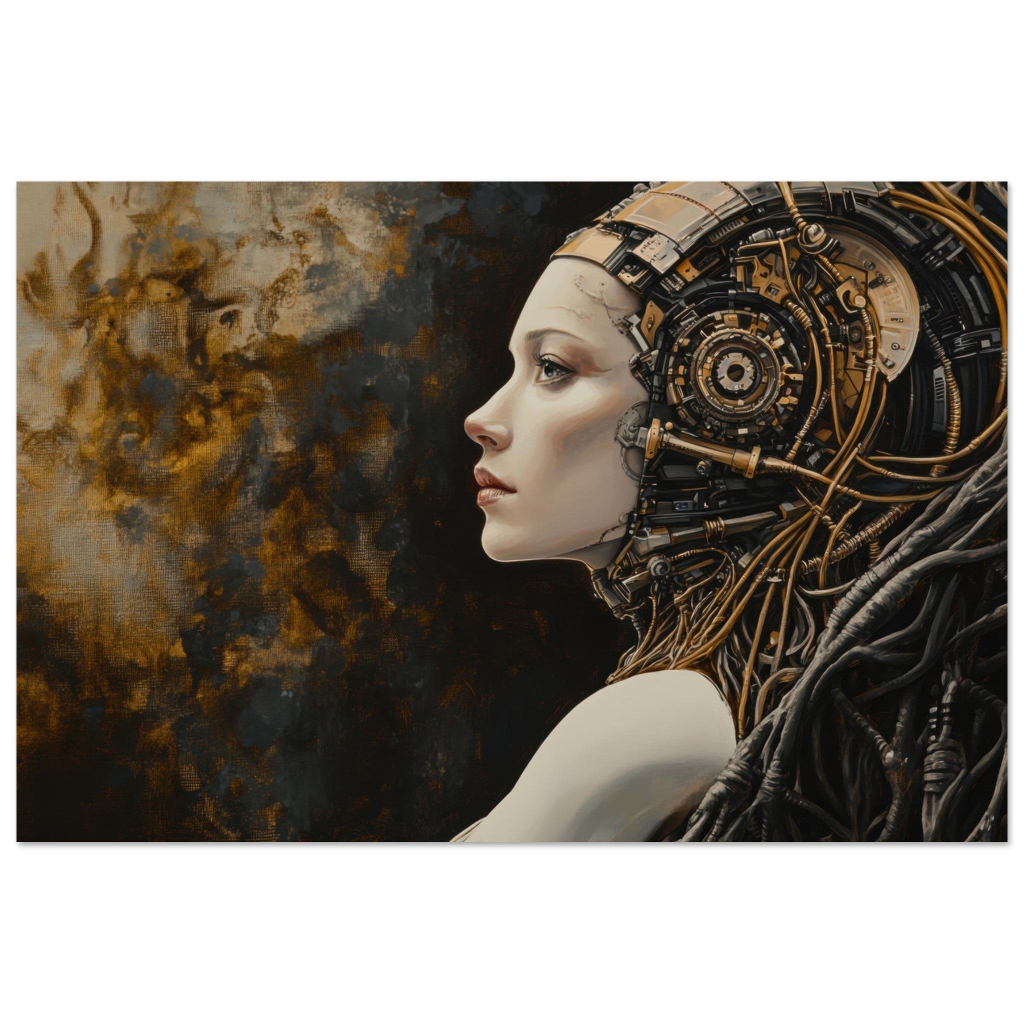 Aluminum Print Landscape - Surrealist Hybrid Queen on a Biomechanical Thrown - Shop Ai Art WebShop - Digital Art online Store