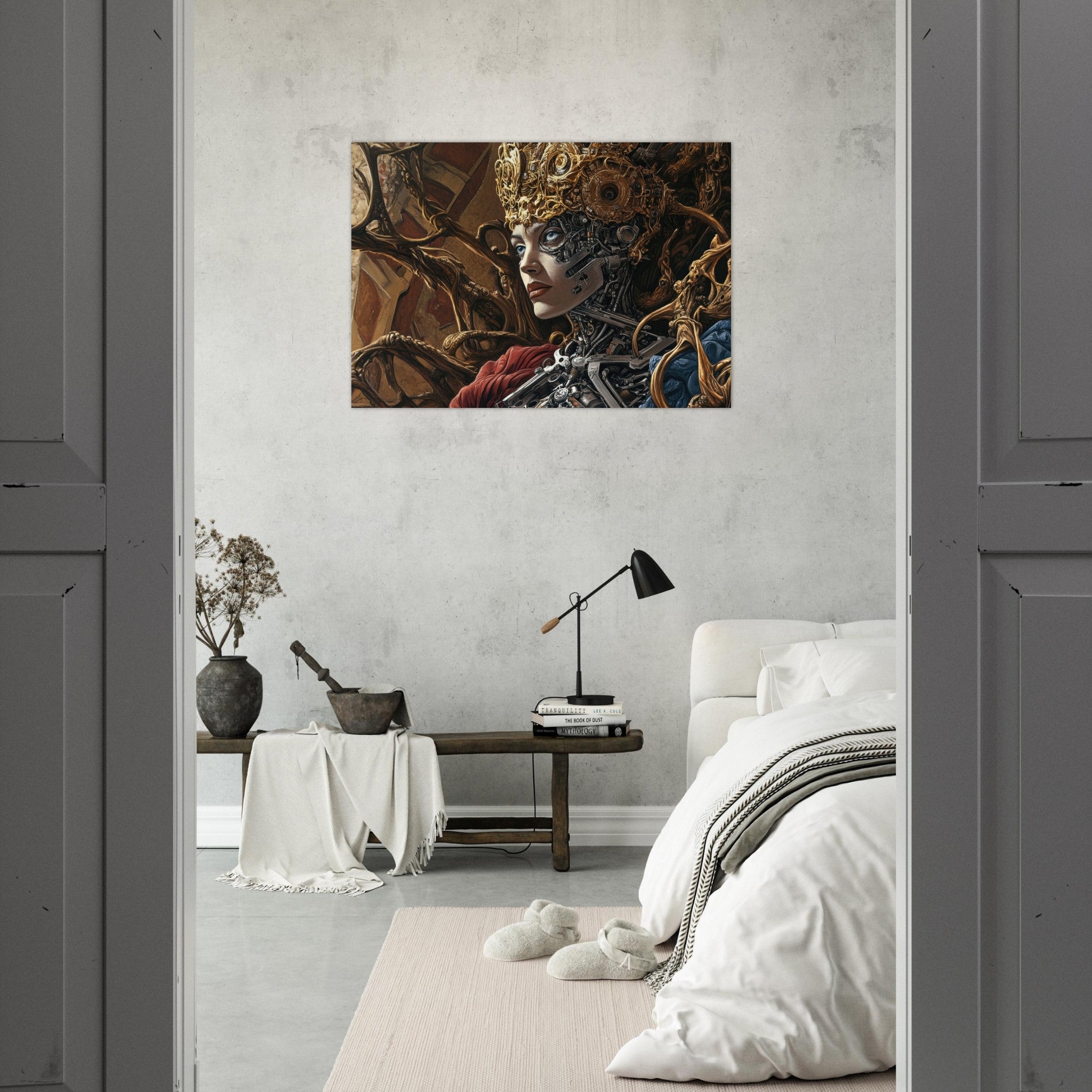Aluminum Print Landscape - Surrealist Hybrid Queen on a Biomechanical Thrown 3 - Shop Ai Art WebShop - Digital Art online Store