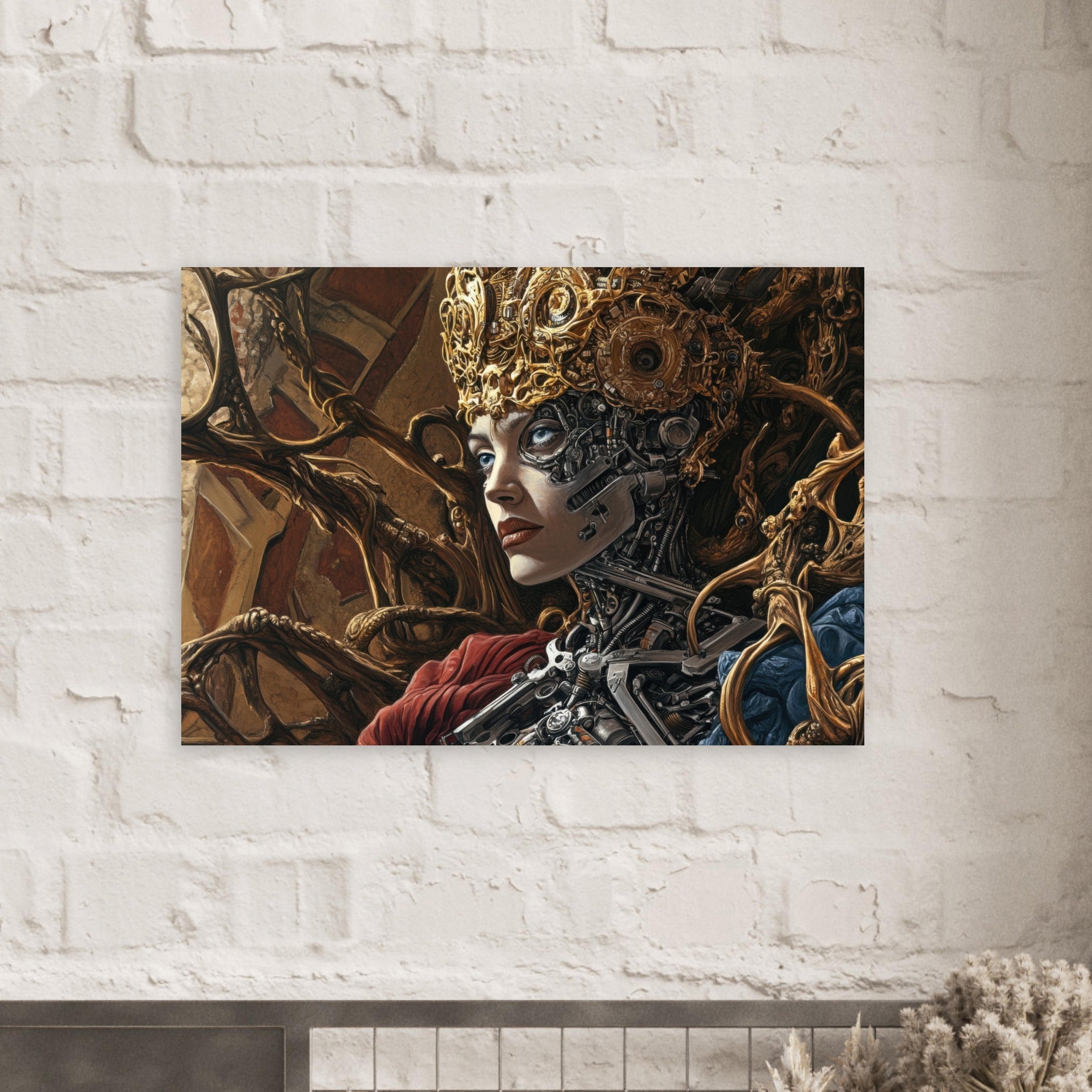 Aluminum Print Landscape - Surrealist Hybrid Queen on a Biomechanical Thrown 3 - Shop Ai Art WebShop - Digital Art online Store