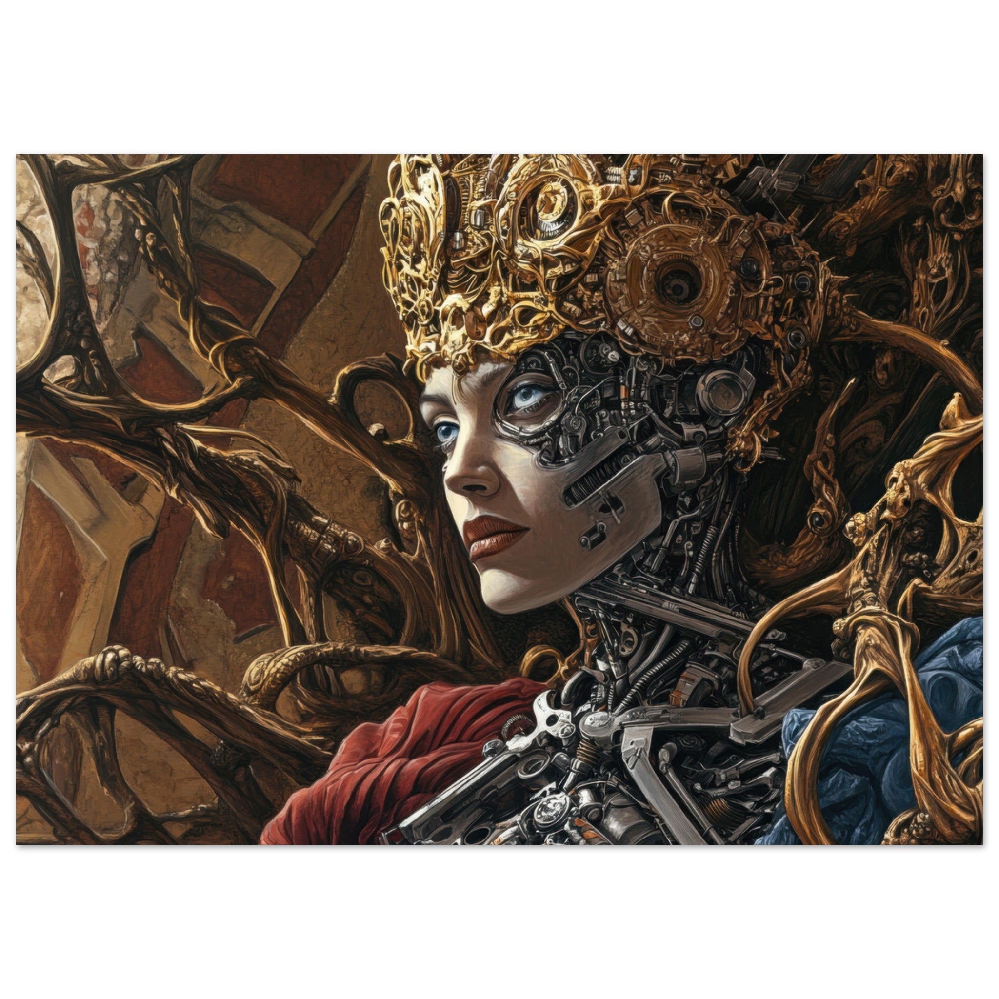 Aluminum Print Landscape - Surrealist Hybrid Queen on a Biomechanical Thrown 3 - Shop Ai Art WebShop - Digital Art online Store