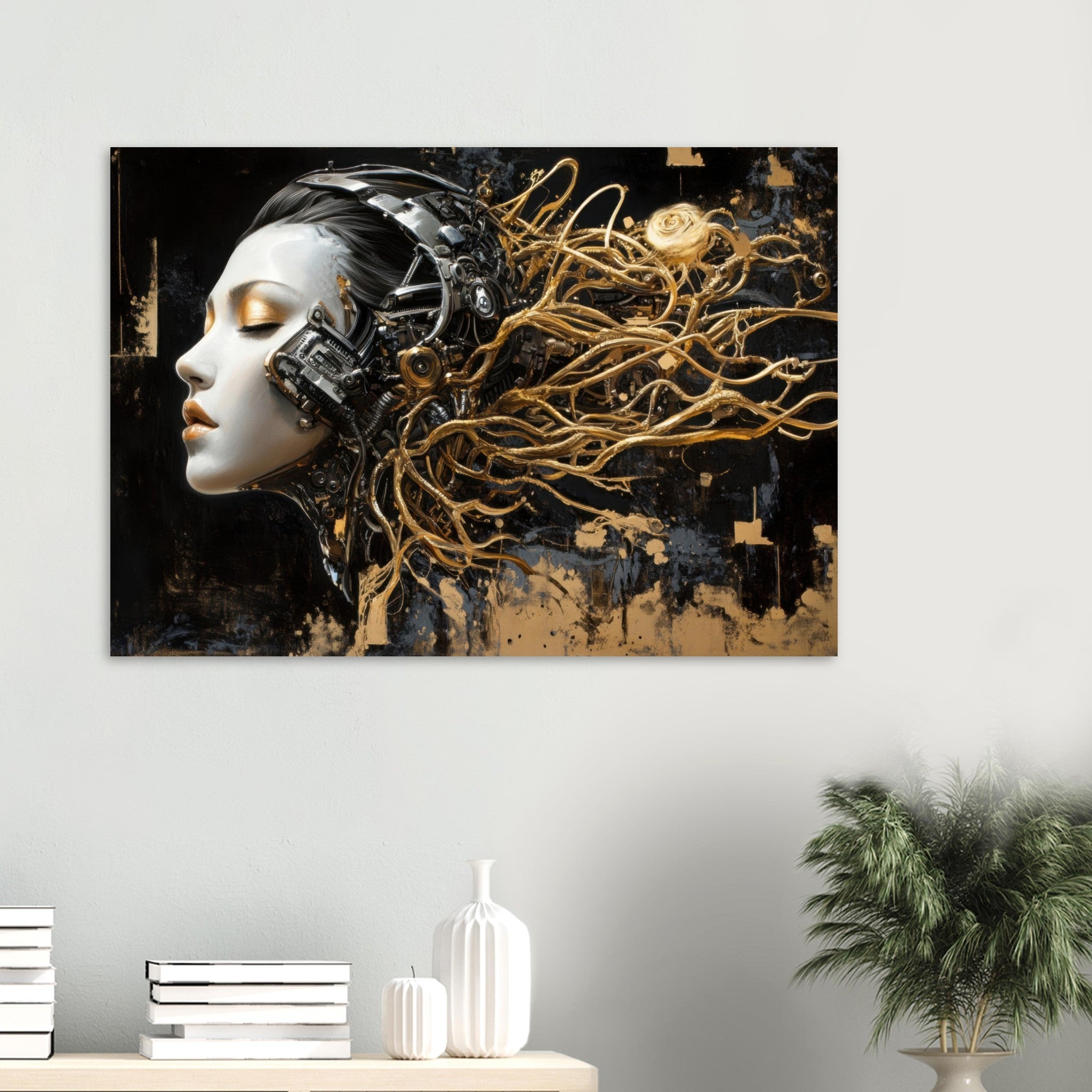 Aluminum Print Landscape - Surrealist Hybrid Queen on a Biomechanical Thrown 5 - Shop Ai Art WebShop - Digital Art online Store
