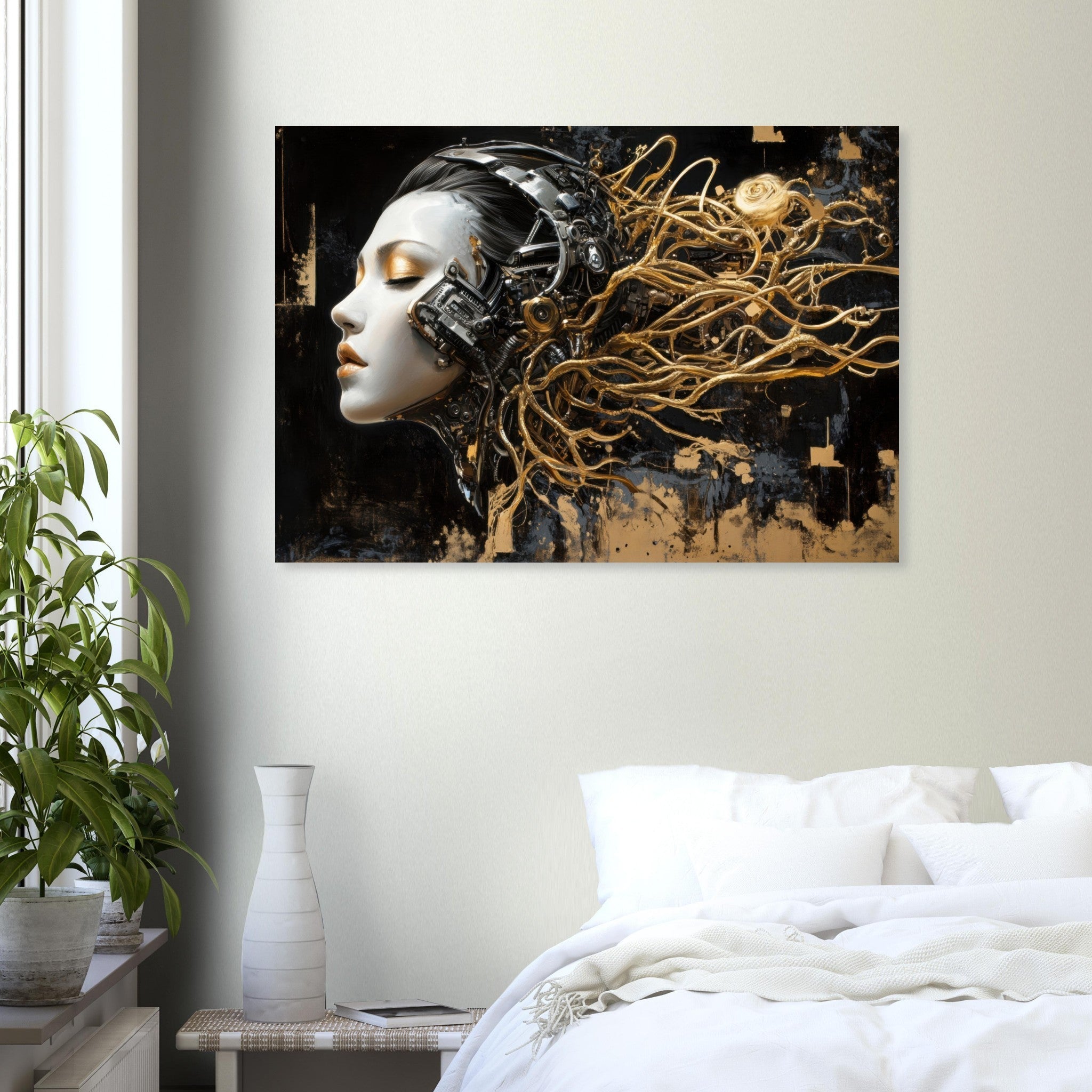 Aluminum Print Landscape - Surrealist Hybrid Queen on a Biomechanical Thrown 5 - Shop Ai Art WebShop - Digital Art online Store