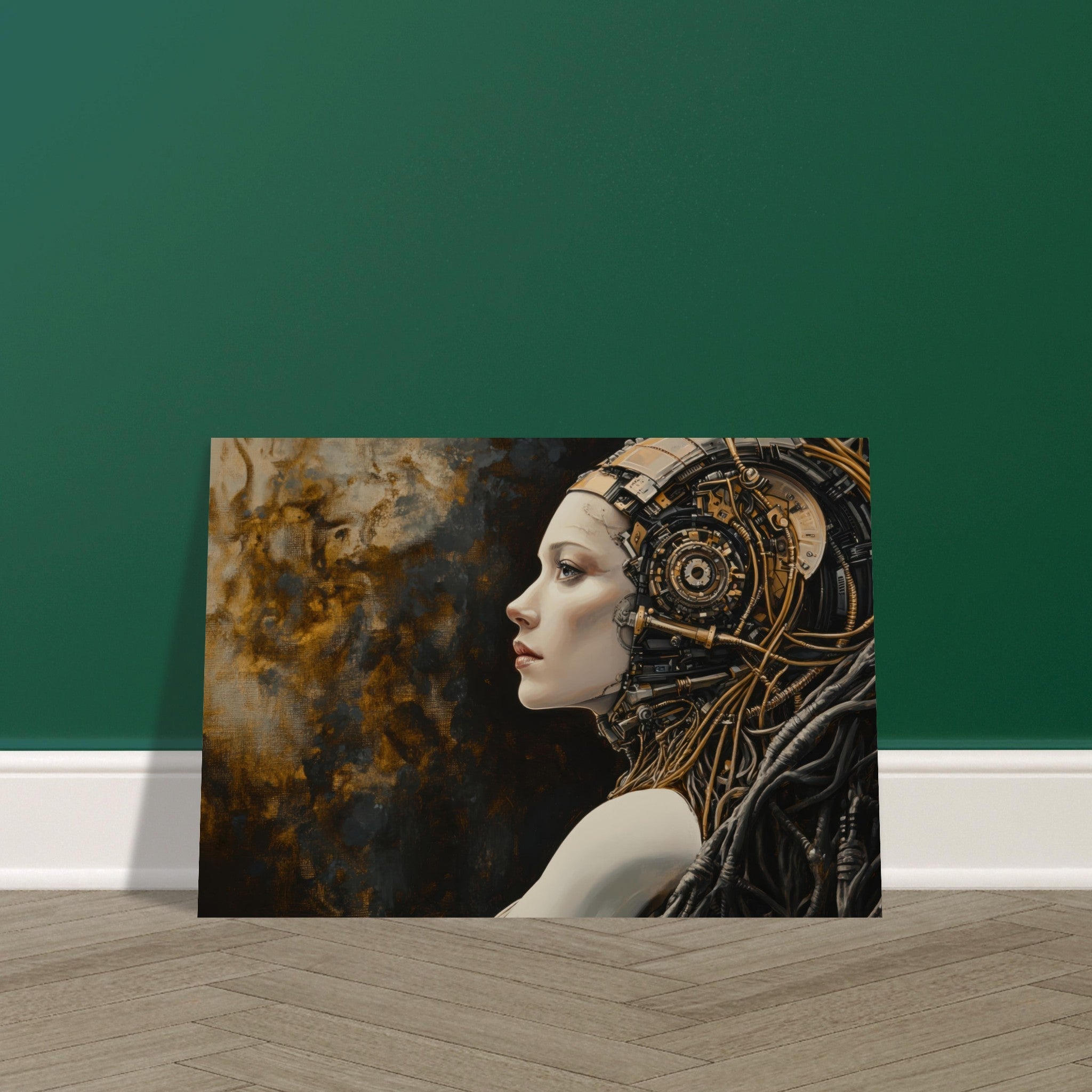 Aluminum Print Landscape - Surrealist Hybrid Queen on a Biomechanical Thrown - Shop Ai Art WebShop - Digital Art online Store