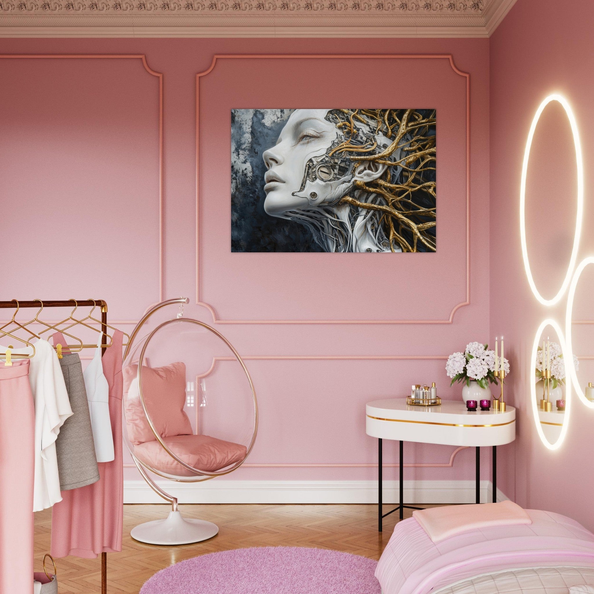 Aluminum Print Landscape - Surrealist Hybrid Queen on a Biomechanical Thrown 8 - Shop Ai Art WebShop - Digital Art online Store