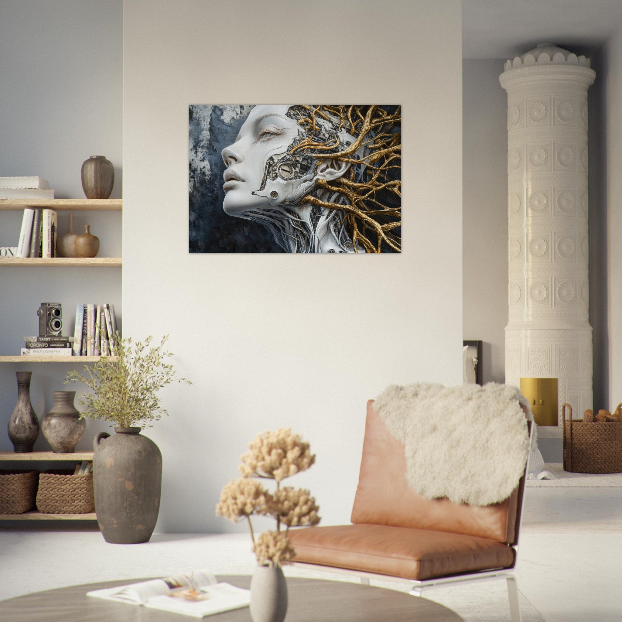 Aluminum Print Landscape - Surrealist Hybrid Queen on a Biomechanical Thrown 8 - Shop Ai Art WebShop - Digital Art online Store