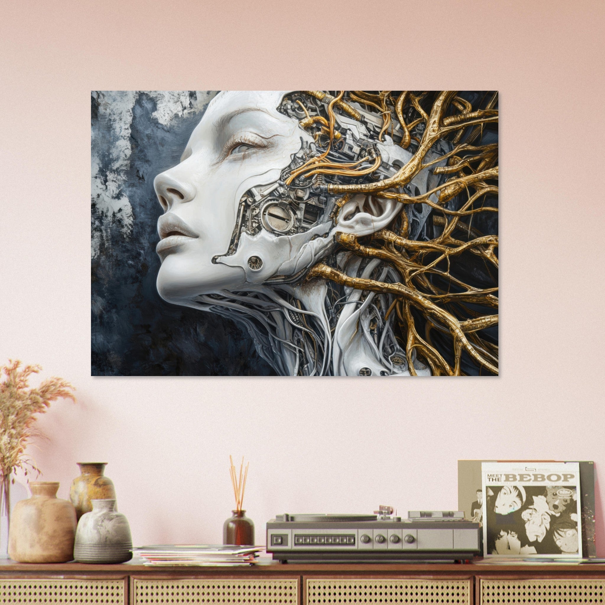 Aluminum Print Landscape - Surrealist Hybrid Queen on a Biomechanical Thrown 8 - Shop Ai Art WebShop - Digital Art online Store