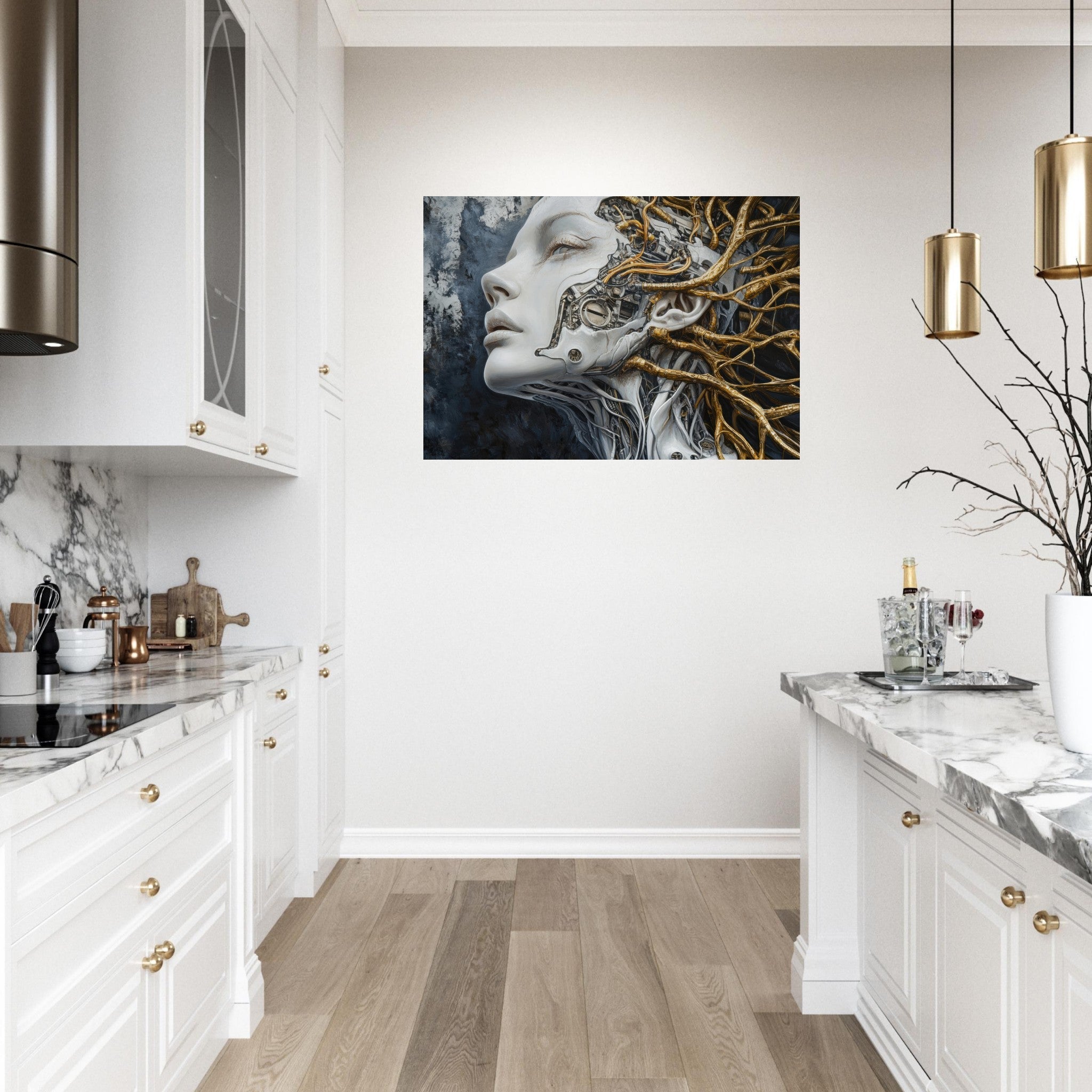 Aluminum Print Landscape - Surrealist Hybrid Queen on a Biomechanical Thrown 8 - Shop Ai Art WebShop - Digital Art online Store