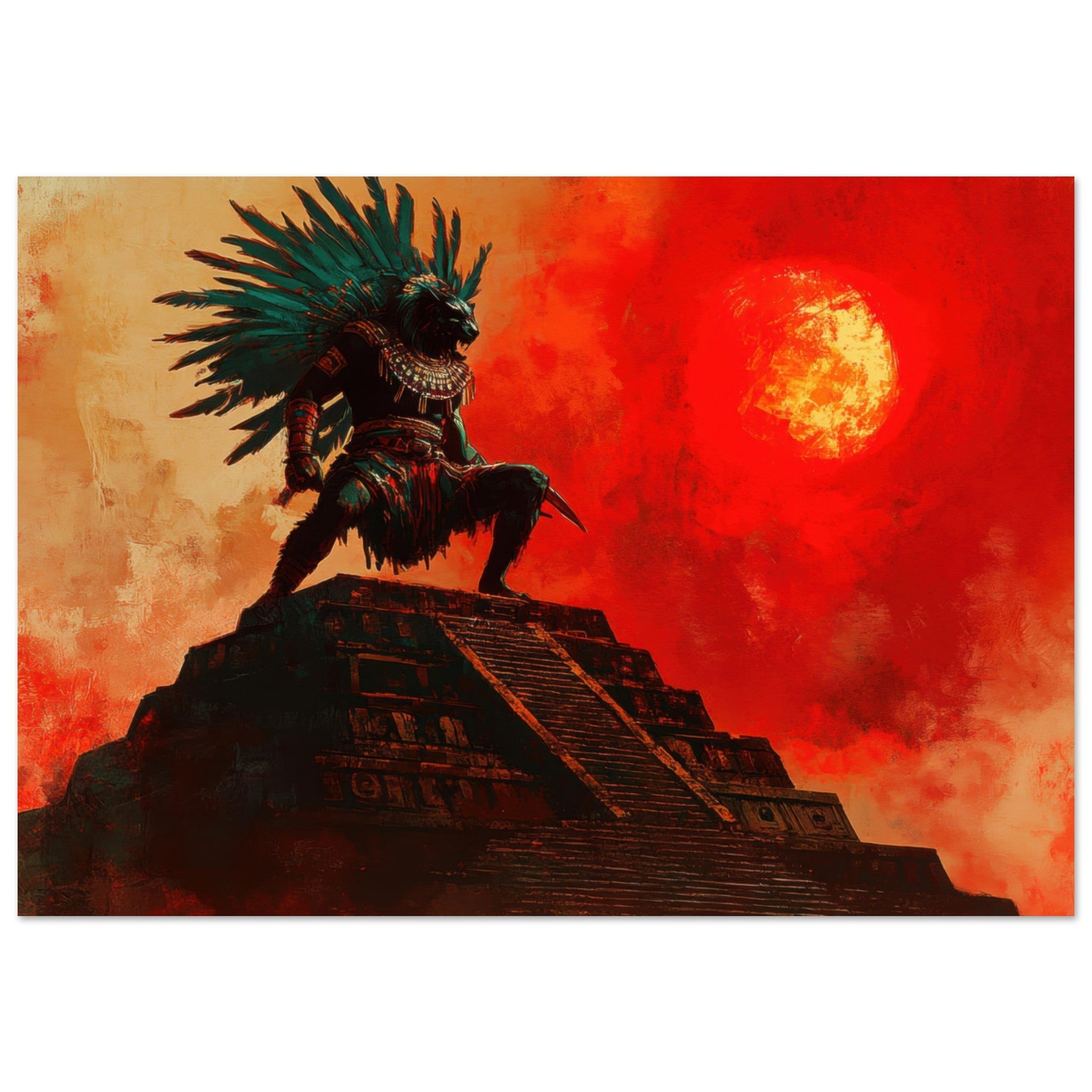 Aluminum Print Landscape - The Aztec Sun Warriors Final Battle Mesoamerican - Shop Ai Art WebShop - Digital Art online Store
