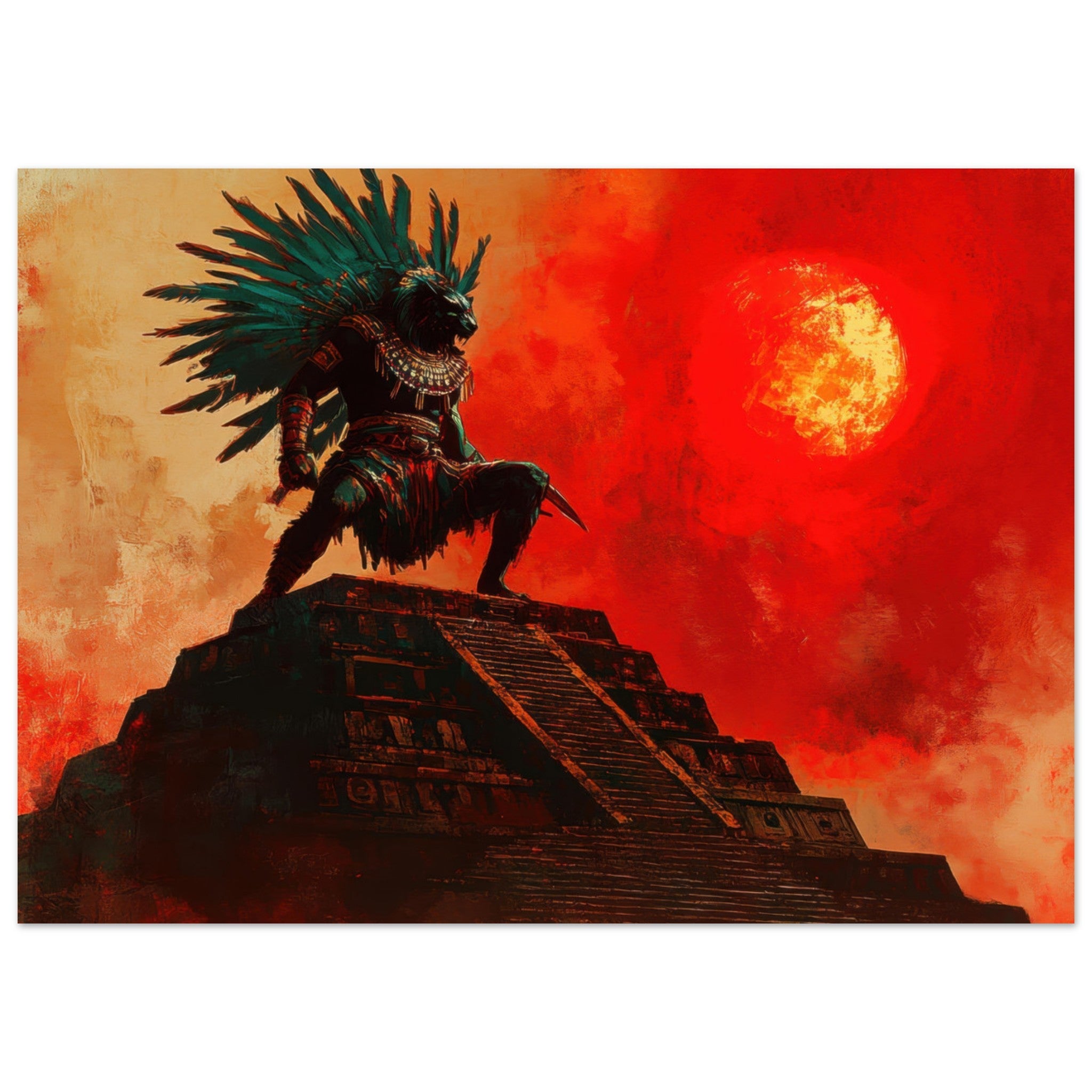 Aluminum Print Landscape - The Aztec Sun Warriors Final Battle Mesoamerican - Shop Ai Art WebShop - Digital Art online Store