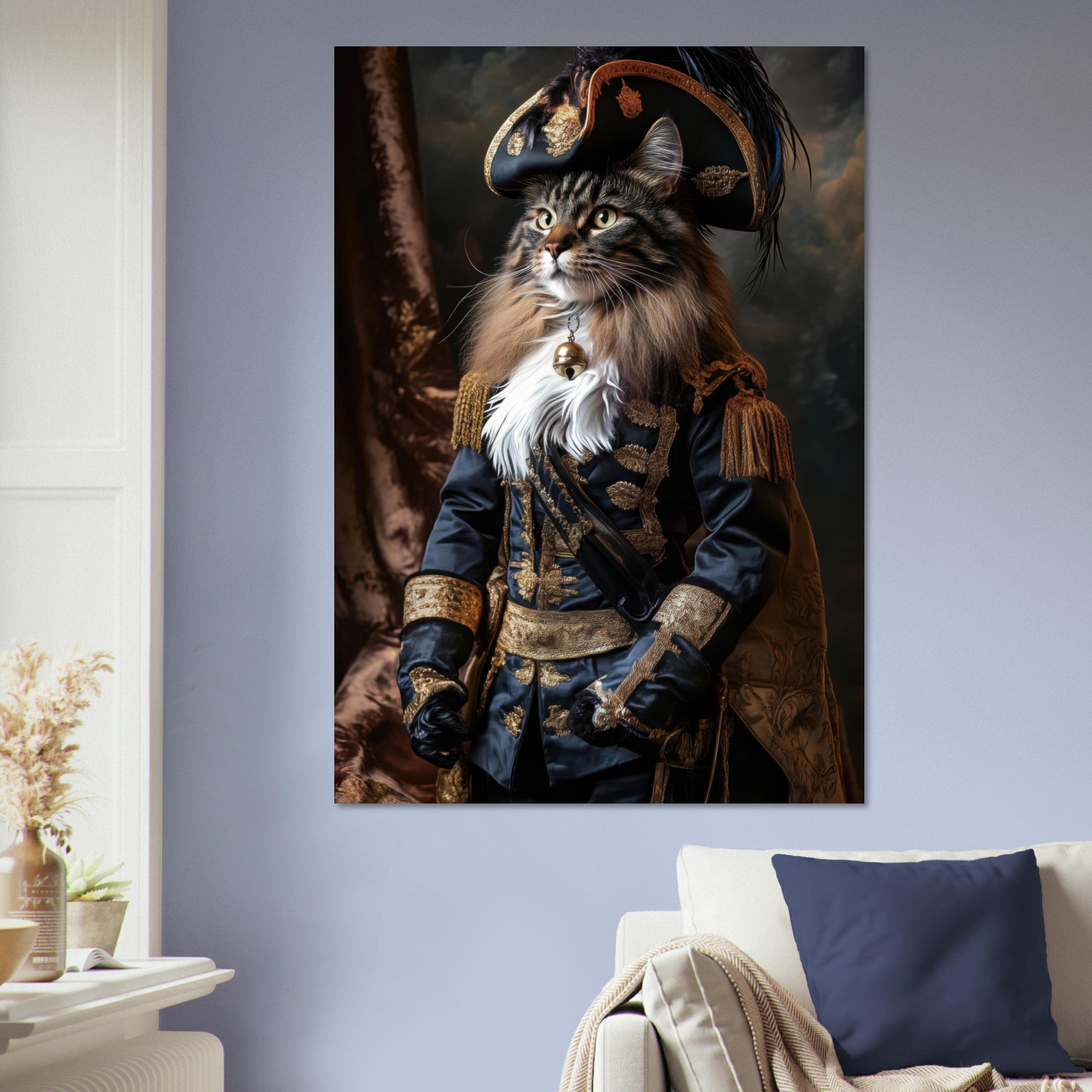 Aluminum Print Portrait - Baroque Military Commander Cat A fierce - looking - Shop Ai Art WebShop - Digital Art online Store