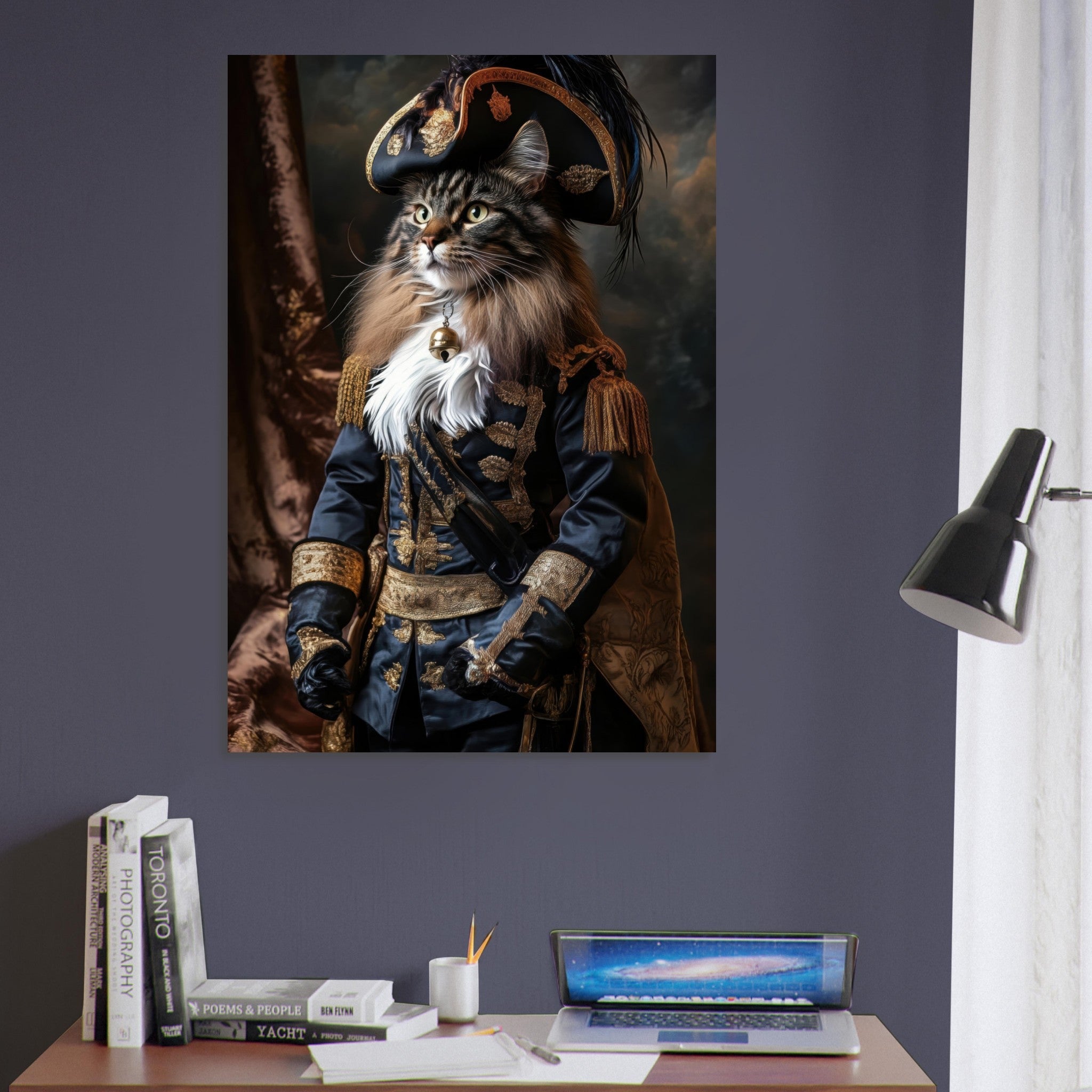 Aluminum Print Portrait - Baroque Military Commander Cat A fierce - looking - Shop Ai Art WebShop - Digital Art online Store