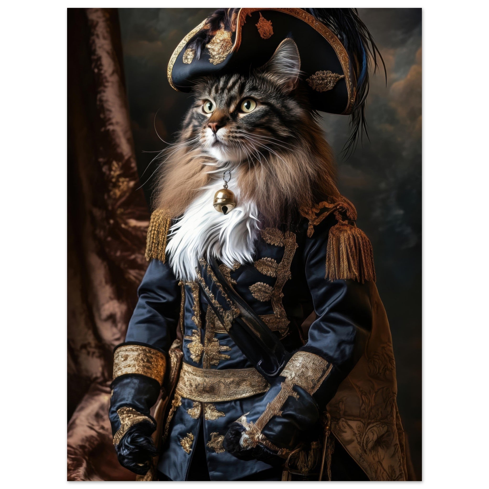 Aluminum Print Portrait - Baroque Military Commander Cat A fierce - looking - Shop Ai Art WebShop - Digital Art online Store