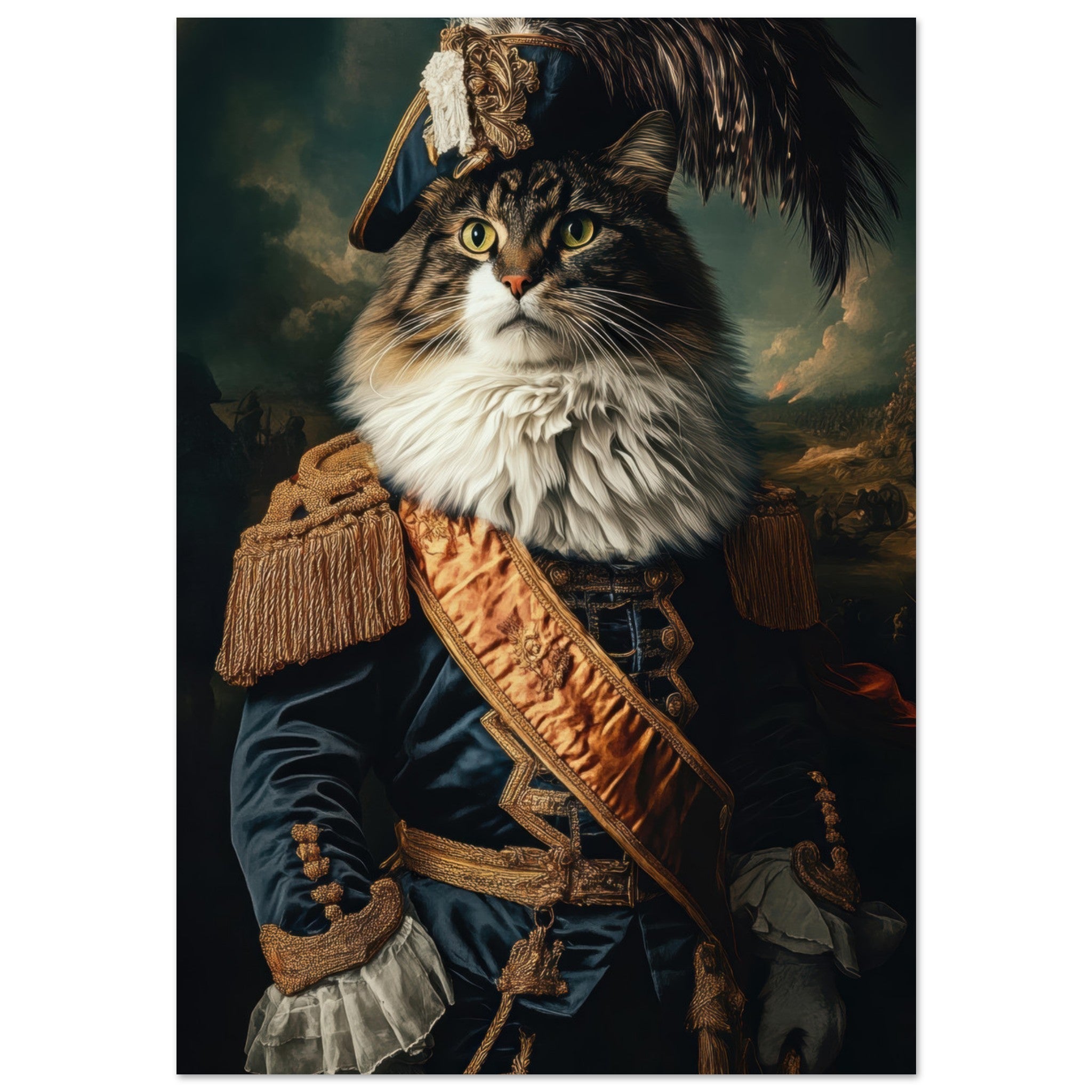 Aluminum Print Portrait - Baroque Military Commander Cat A fierce - looking 4 - Shop Ai Art WebShop - Digital Art online Store