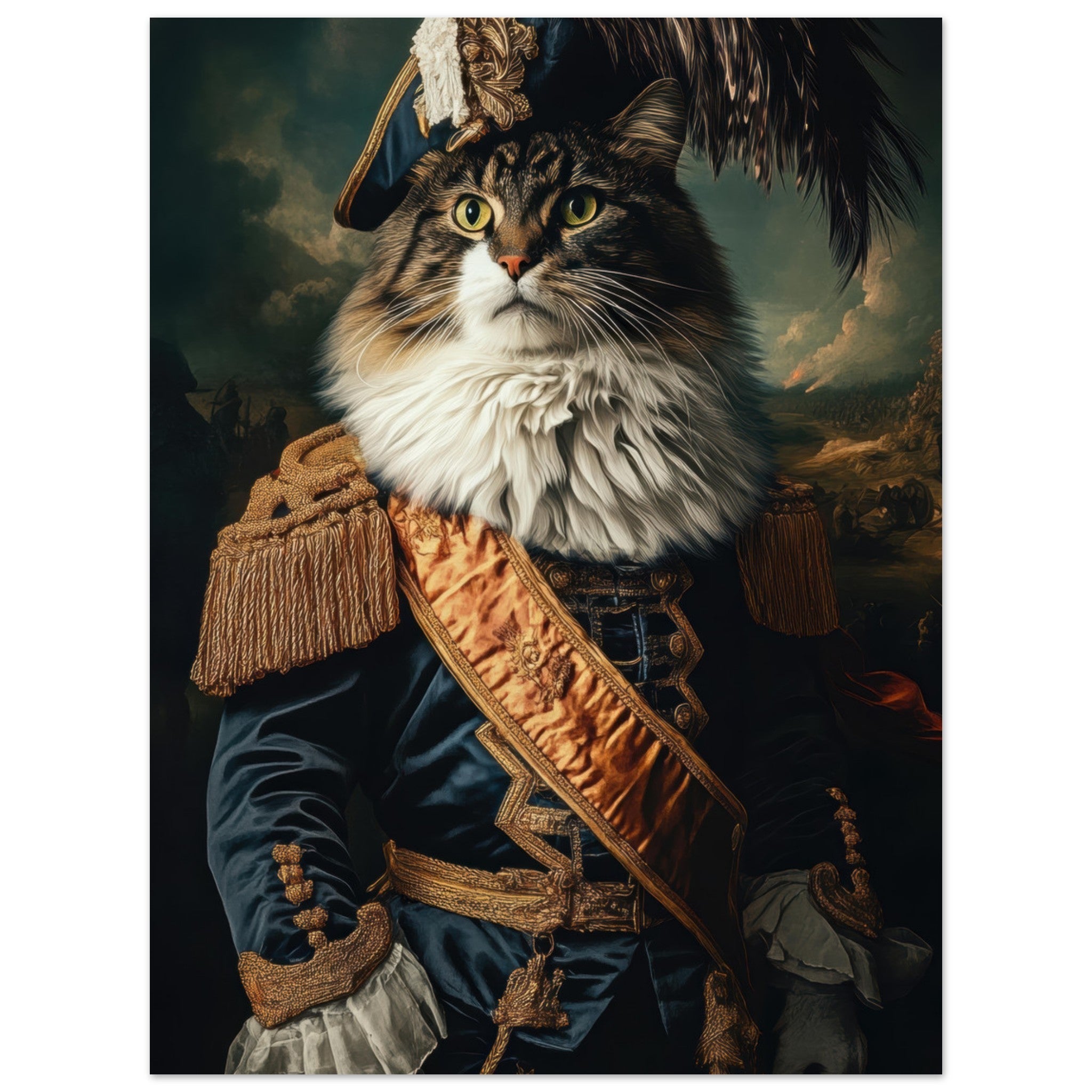 Aluminum Print Portrait - Baroque Military Commander Cat A fierce - looking 4 - Shop Ai Art WebShop - Digital Art online Store