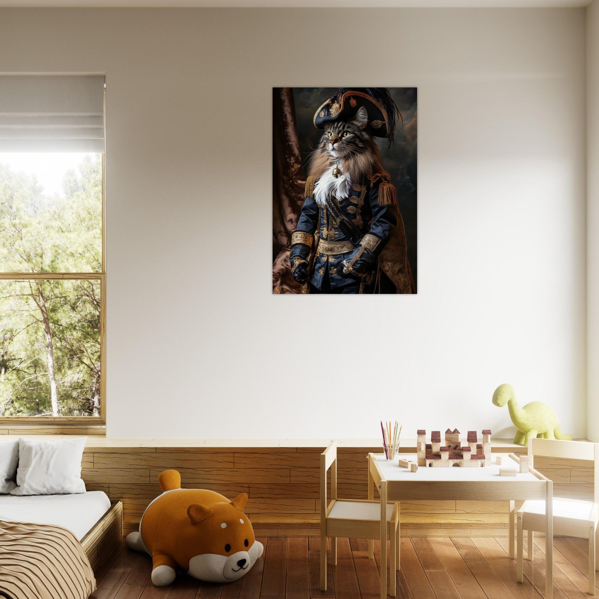 Aluminum Print Portrait - Baroque Military Commander Cat A fierce - looking - Shop Ai Art WebShop - Digital Art online Store