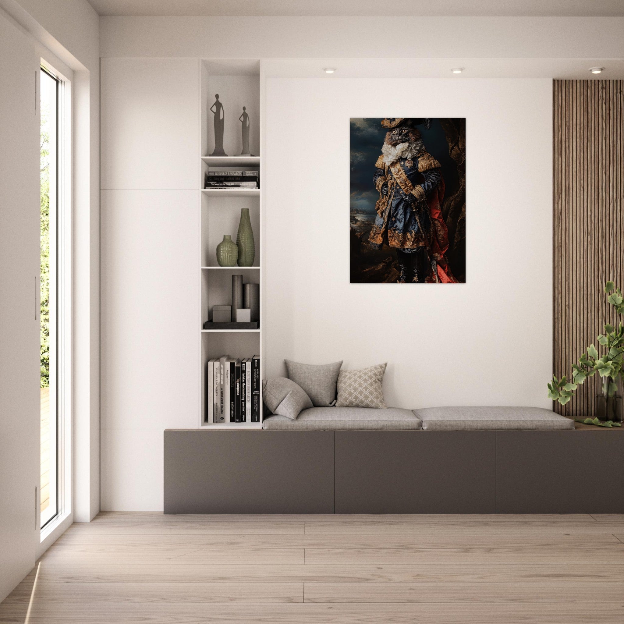 Aluminum Print Portrait - Baroque Military Commander Cat A fierce - looking 8 - Shop Ai Art WebShop - Digital Art online Store