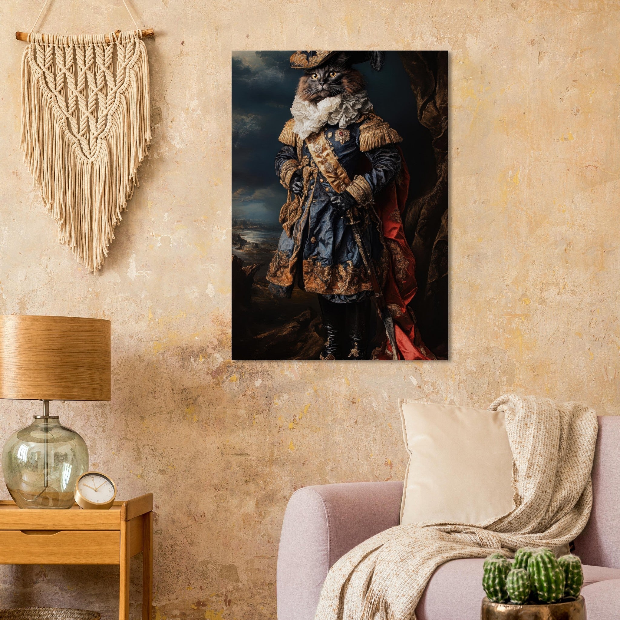 Aluminum Print Portrait - Baroque Military Commander Cat A fierce - looking 8 - Shop Ai Art WebShop - Digital Art online Store