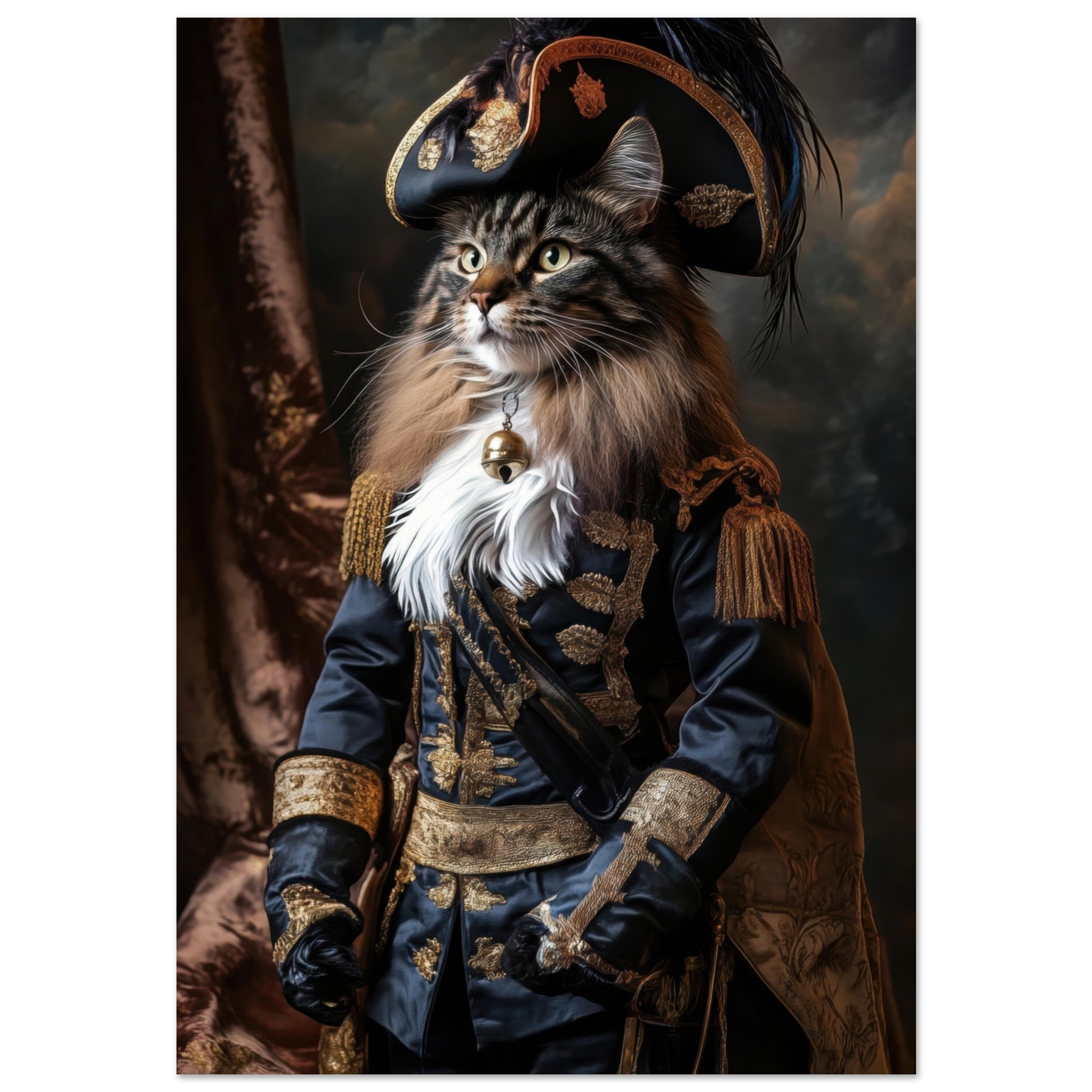 Aluminum Print Portrait - Baroque Military Commander Cat A fierce - looking - Shop Ai Art WebShop - Digital Art online Store