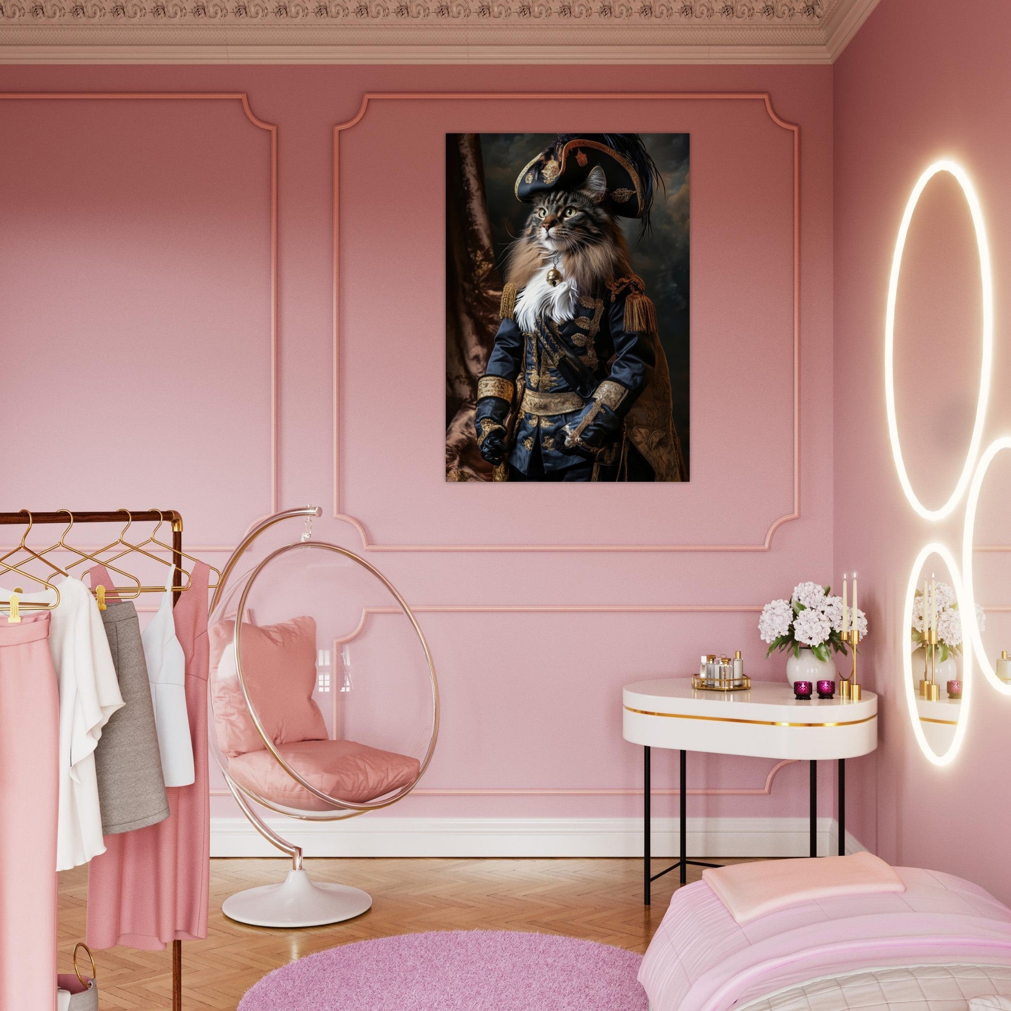 Aluminum Print Portrait - Baroque Military Commander Cat A fierce - looking - Shop Ai Art WebShop - Digital Art online Store