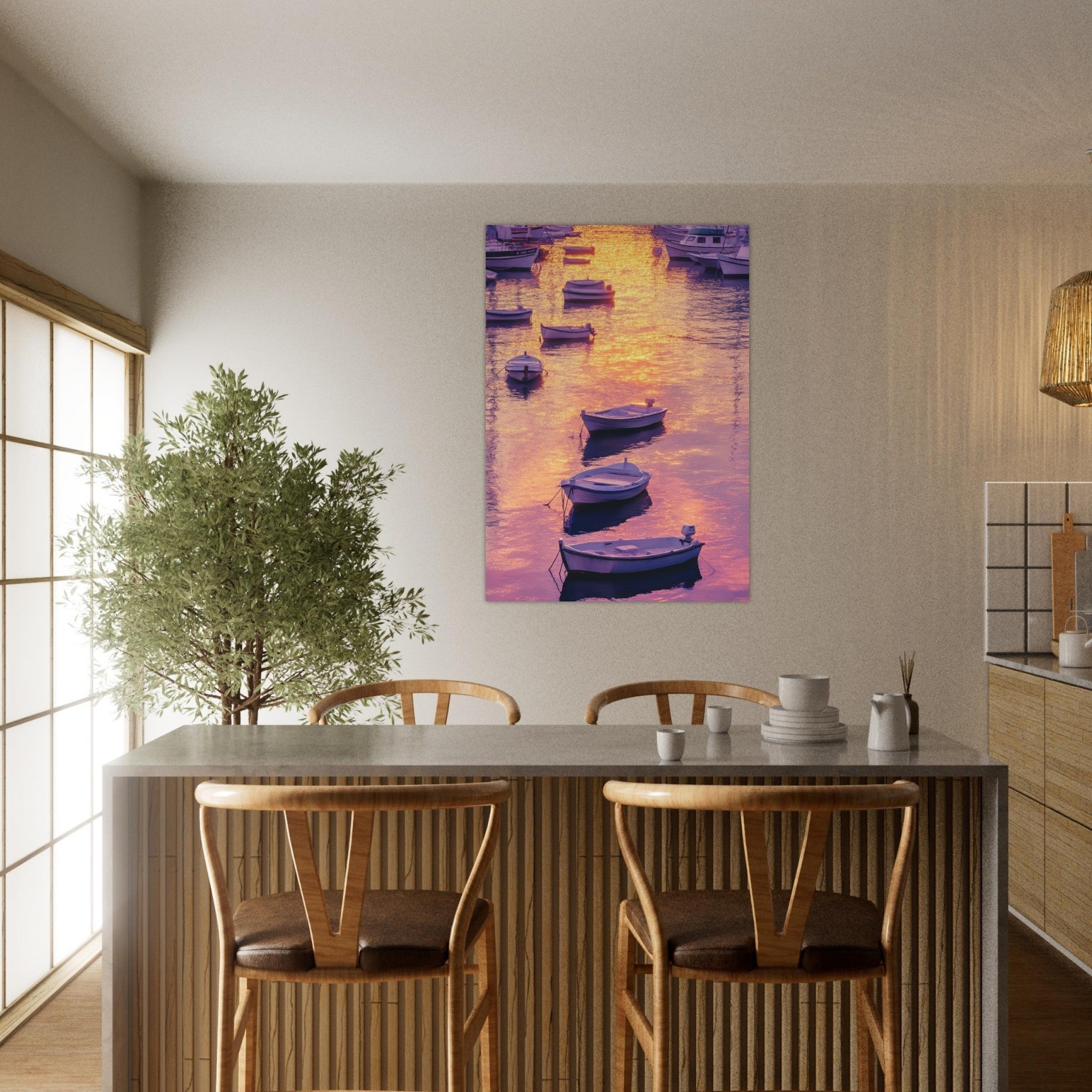 Aluminum Print Portrait - Boats at Dusk A harbor filled with gently rocky 4 - Shop Ai Art WebShop - Digital Art online Store