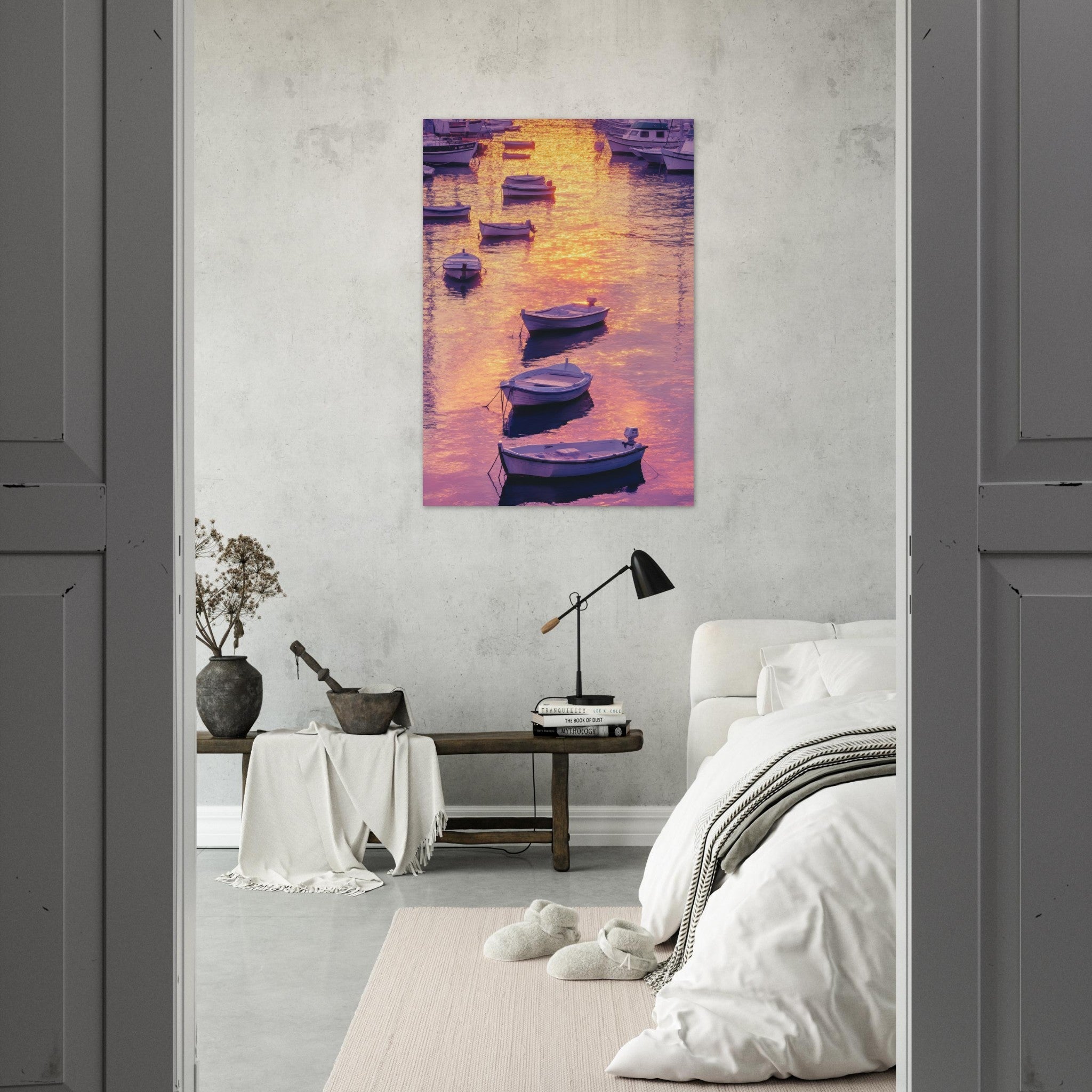 Aluminum Print Portrait - Boats at Dusk A harbor filled with gently rocky 4 - Shop Ai Art WebShop - Digital Art online Store