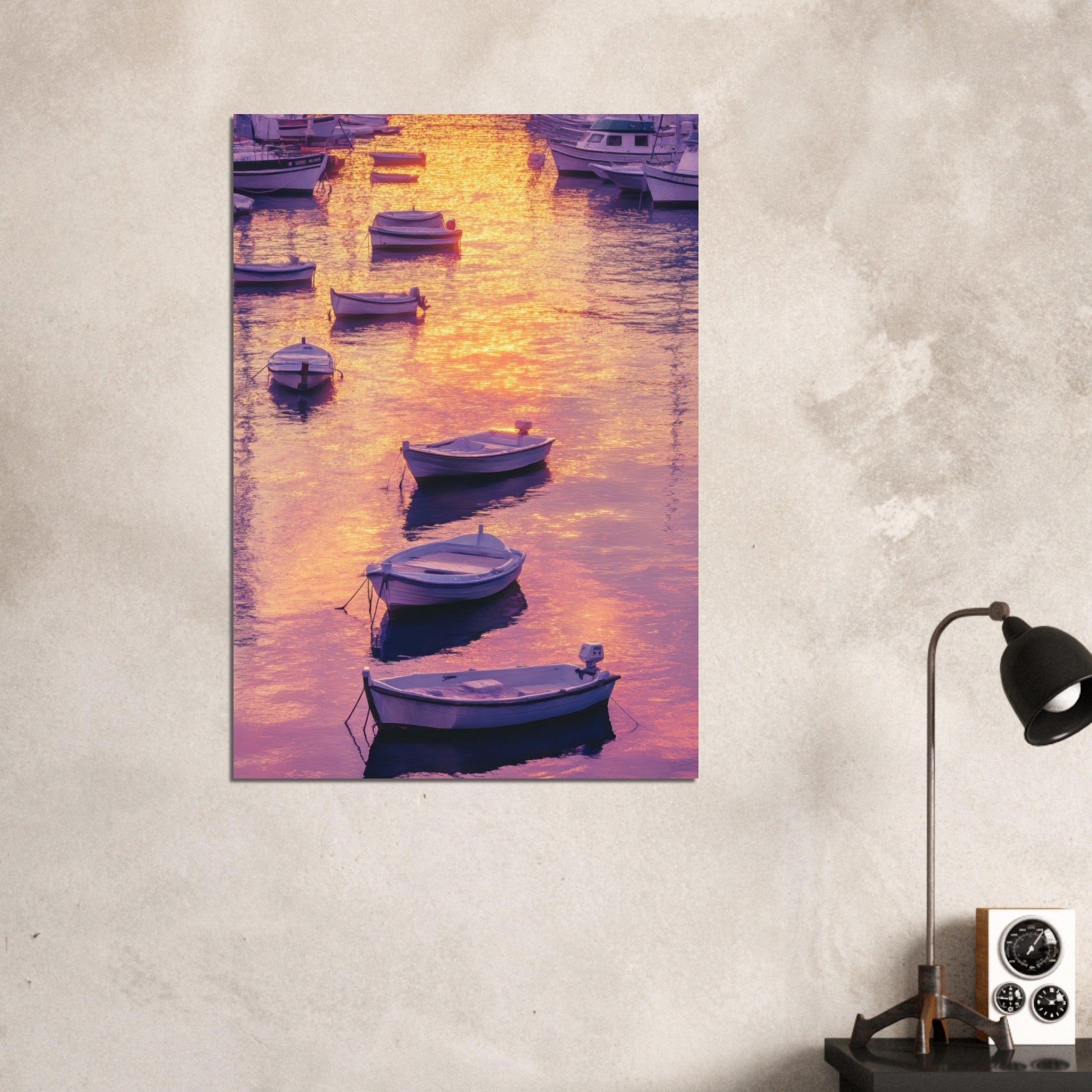 Aluminum Print Portrait - Boats at Dusk A harbor filled with gently rocky 4 - Shop Ai Art WebShop - Digital Art online Store