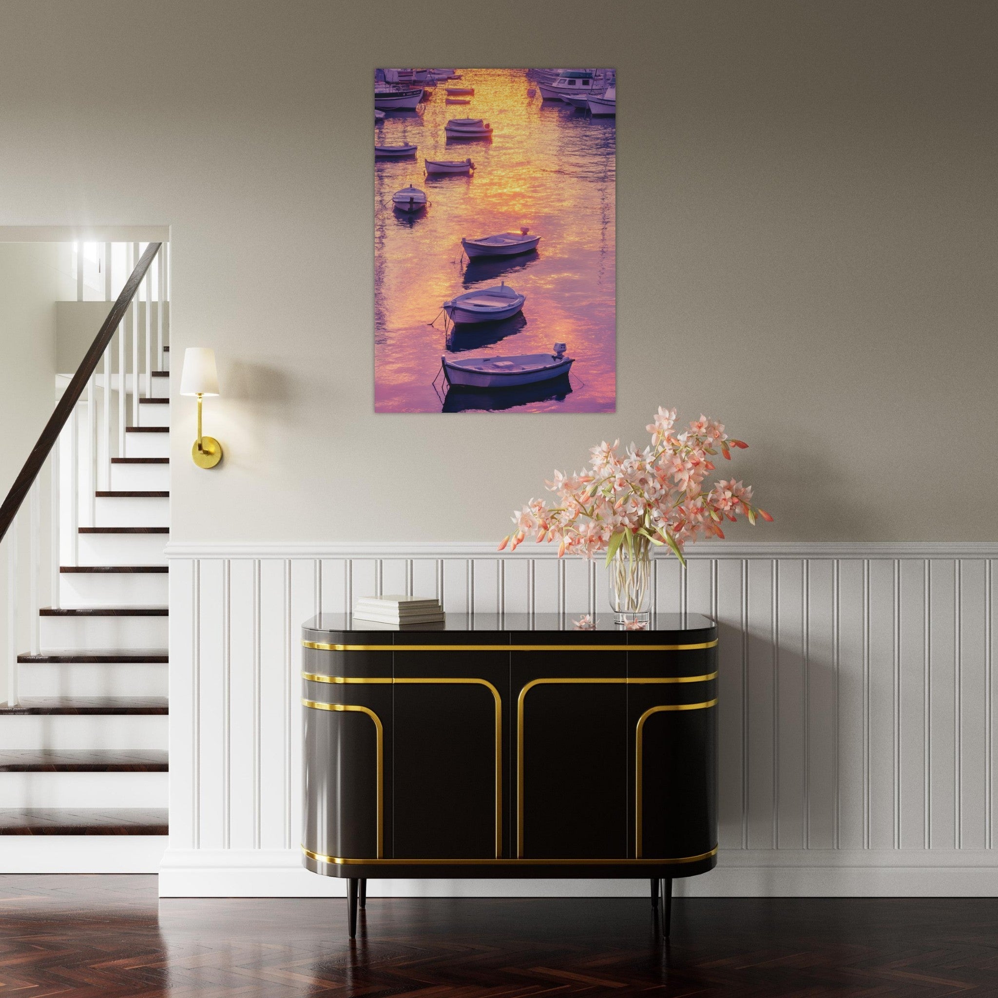 Aluminum Print Portrait - Boats at Dusk A harbor filled with gently rocky 4 - Shop Ai Art WebShop - Digital Art online Store