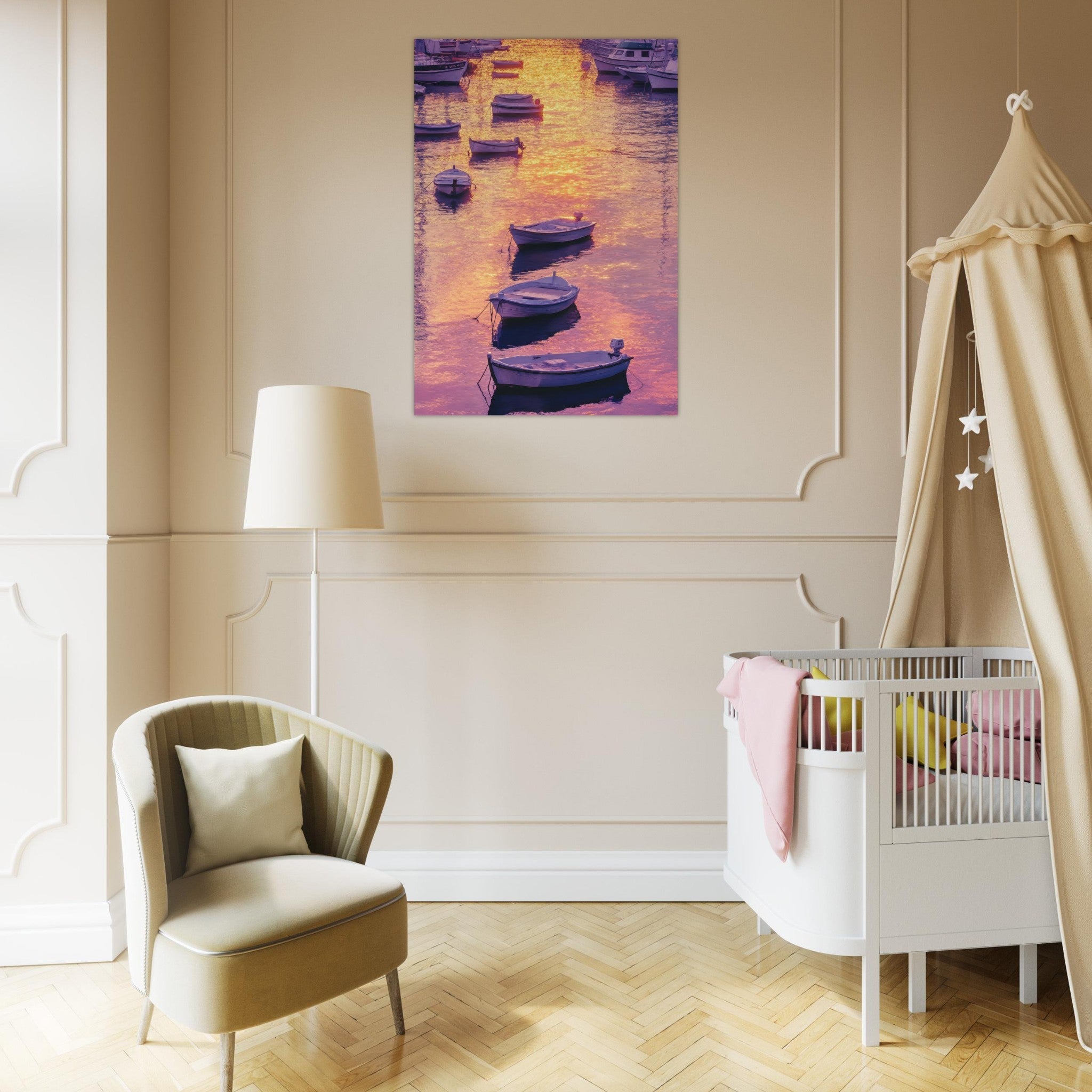 Aluminum Print Portrait - Boats at Dusk A harbor filled with gently rocky 4 - Shop Ai Art WebShop - Digital Art online Store