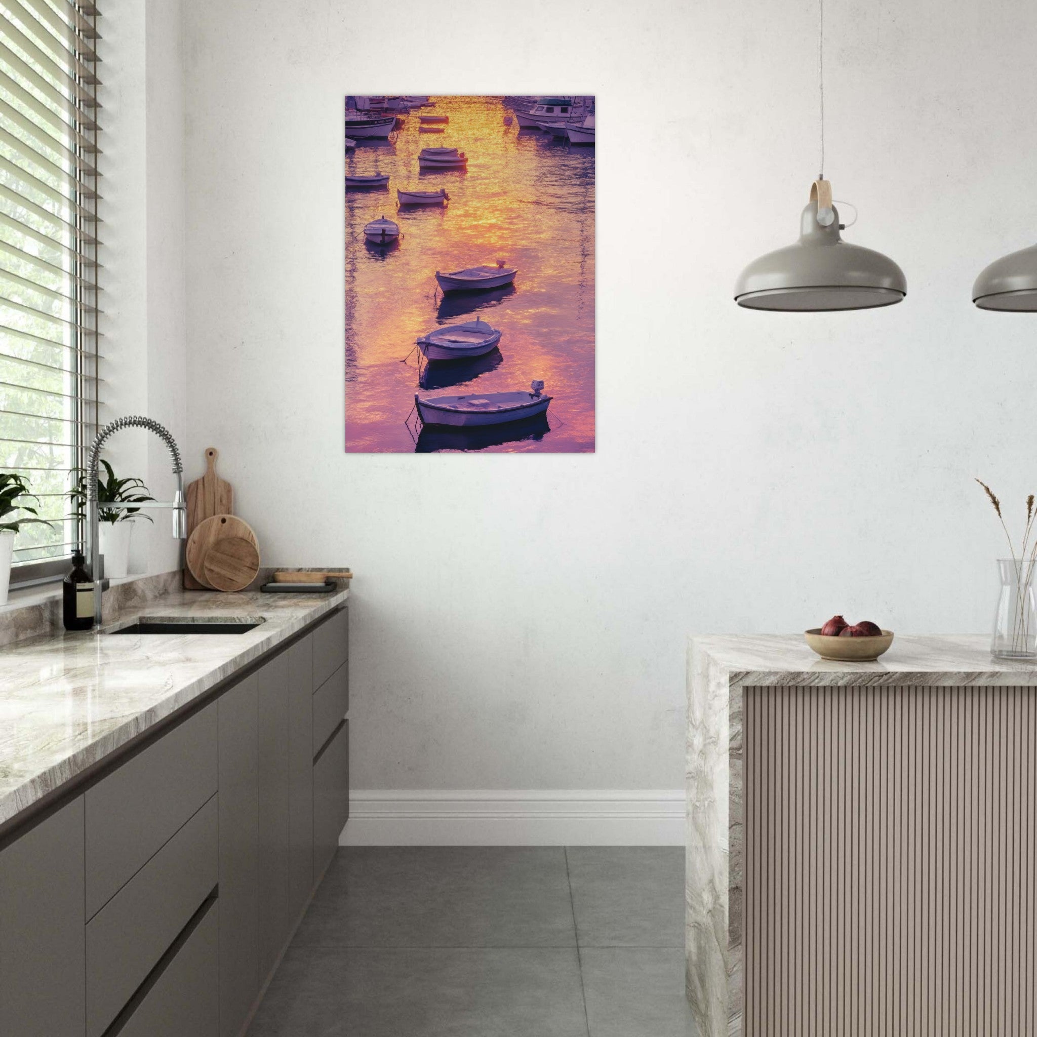 Aluminum Print Portrait - Boats at Dusk A harbor filled with gently rocky 4 - Shop Ai Art WebShop - Digital Art online Store