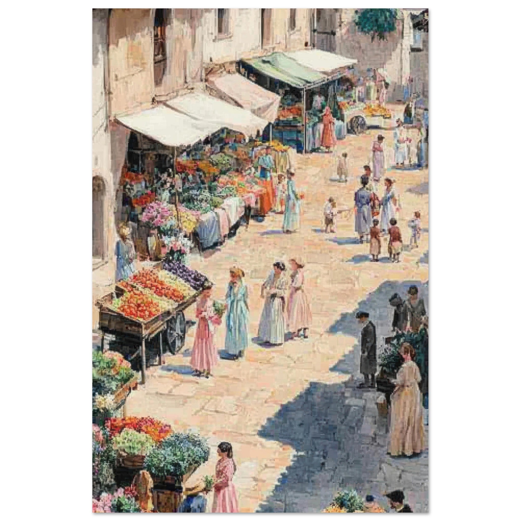 Aluminum Print Portrait - Bustling Market Scene A lively 19th - century may - Shop Ai Art WebShop - Digital Art online Store