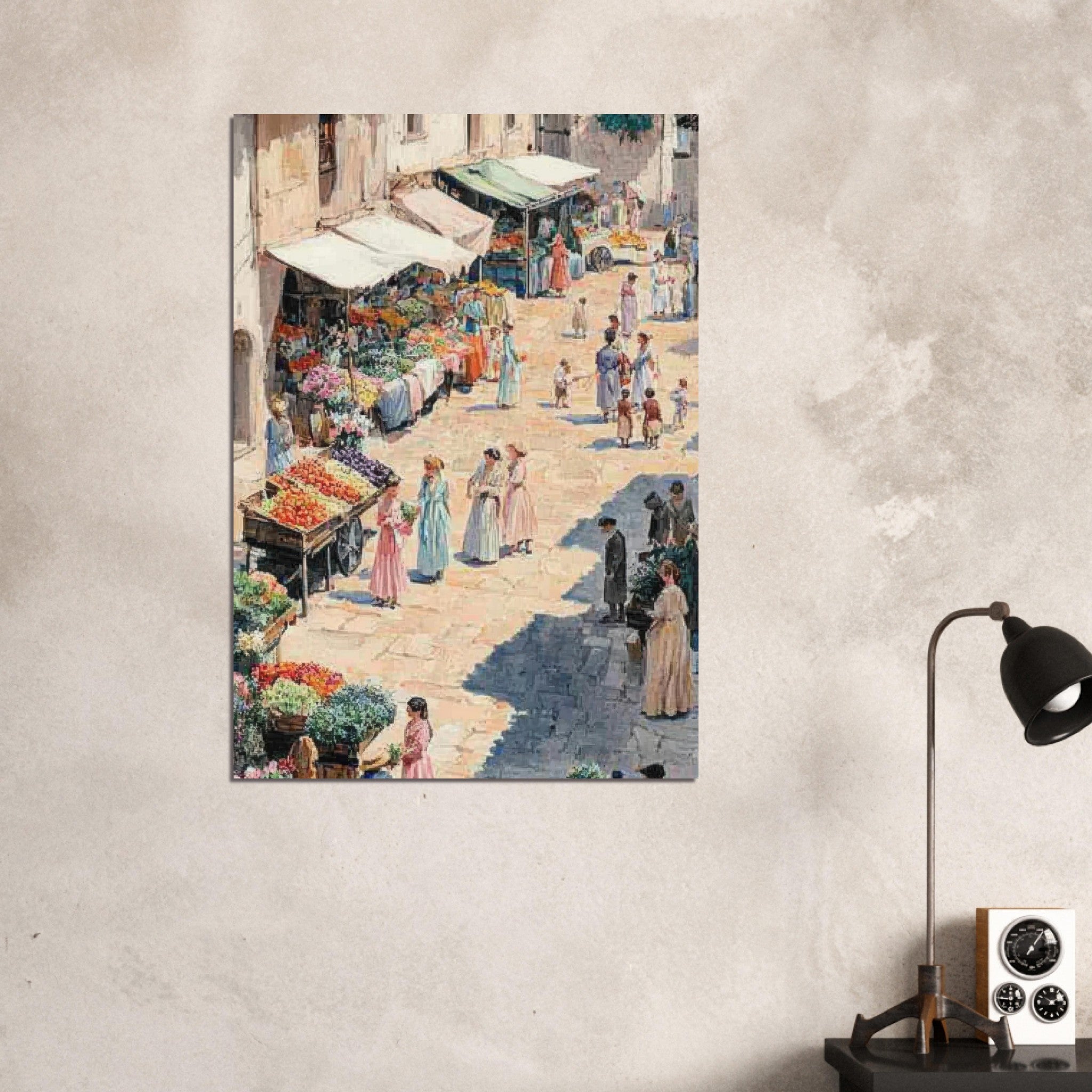 Aluminum Print Portrait - Bustling Market Scene A lively 19th - century may - Shop Ai Art WebShop - Digital Art online Store
