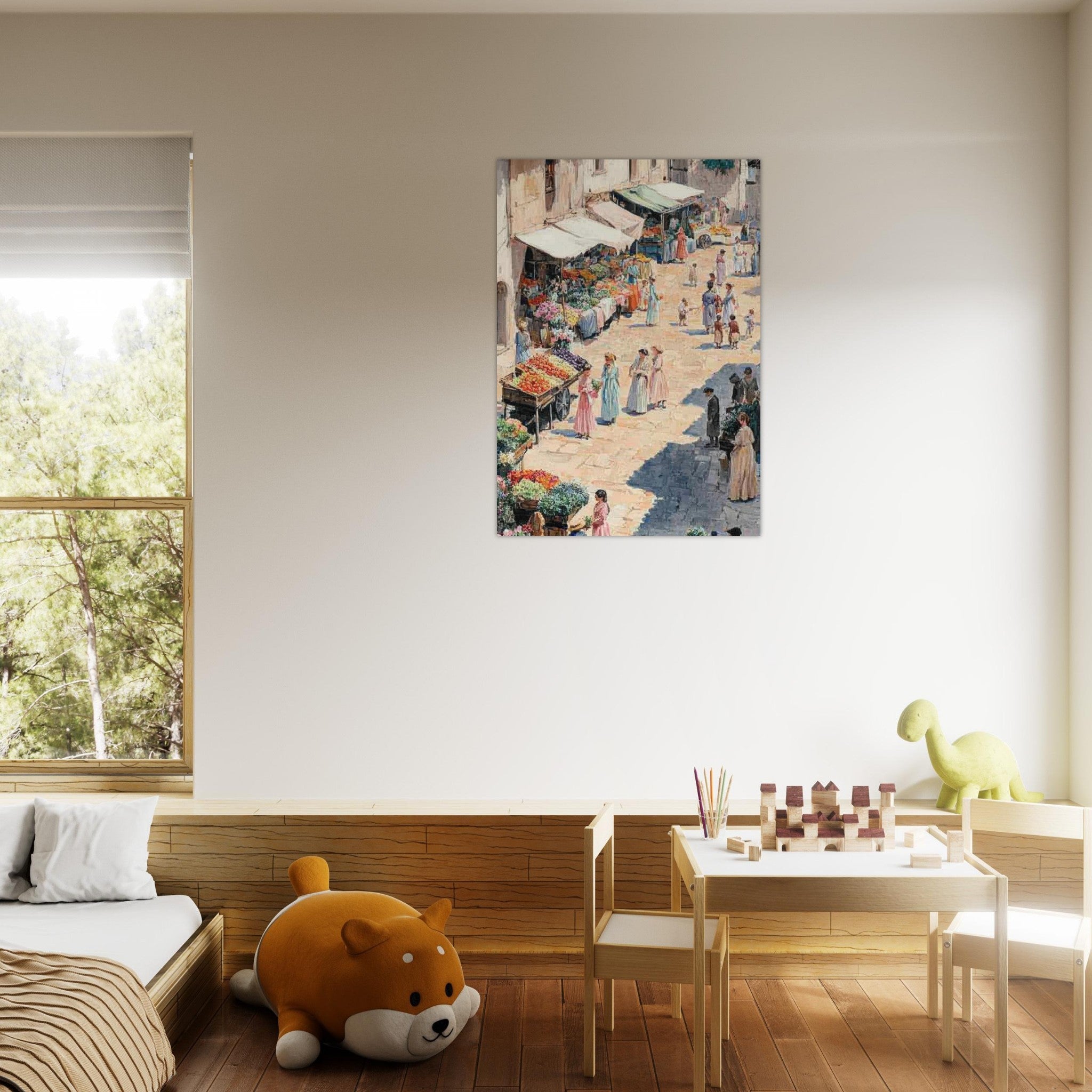Aluminum Print Portrait - Bustling Market Scene A lively 19th - century may - Shop Ai Art WebShop - Digital Art online Store