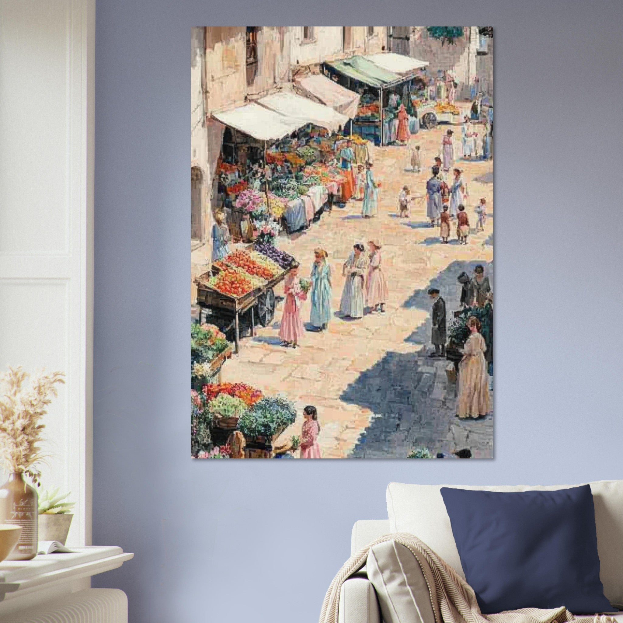 Aluminum Print Portrait - Bustling Market Scene A lively 19th - century may - Shop Ai Art WebShop - Digital Art online Store