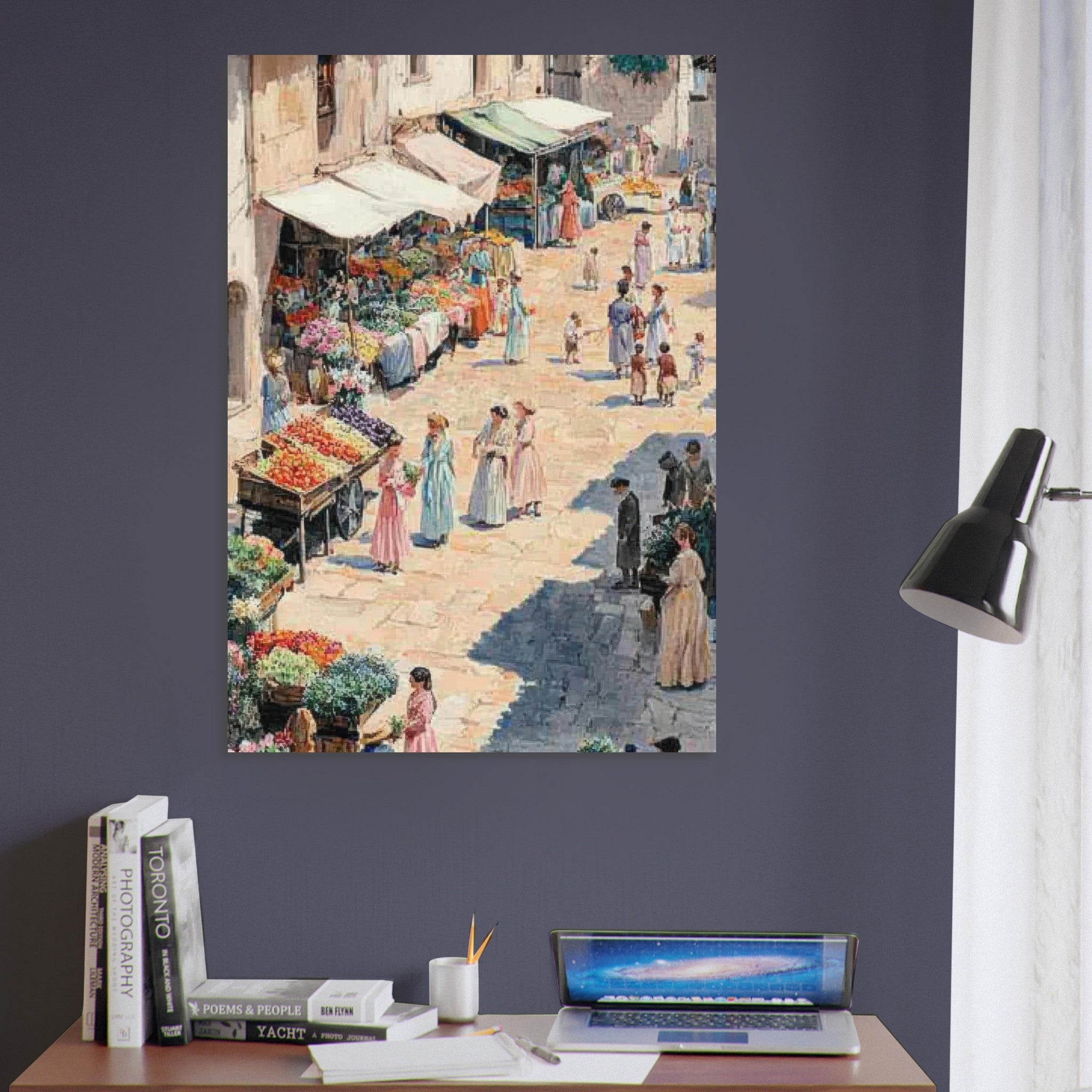 Aluminum Print Portrait - Bustling Market Scene A lively 19th - century may - Shop Ai Art WebShop - Digital Art online Store