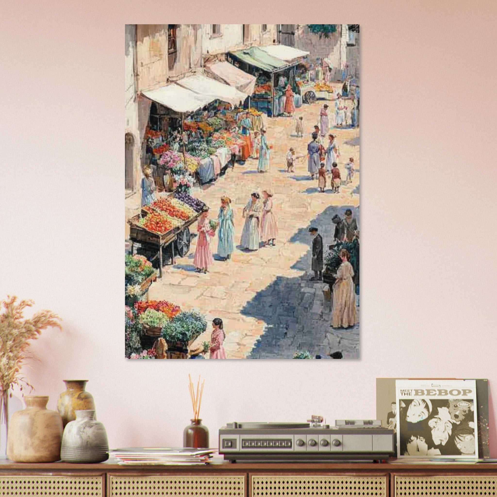 Aluminum Print Portrait - Bustling Market Scene A lively 19th - century may - Shop Ai Art WebShop - Digital Art online Store
