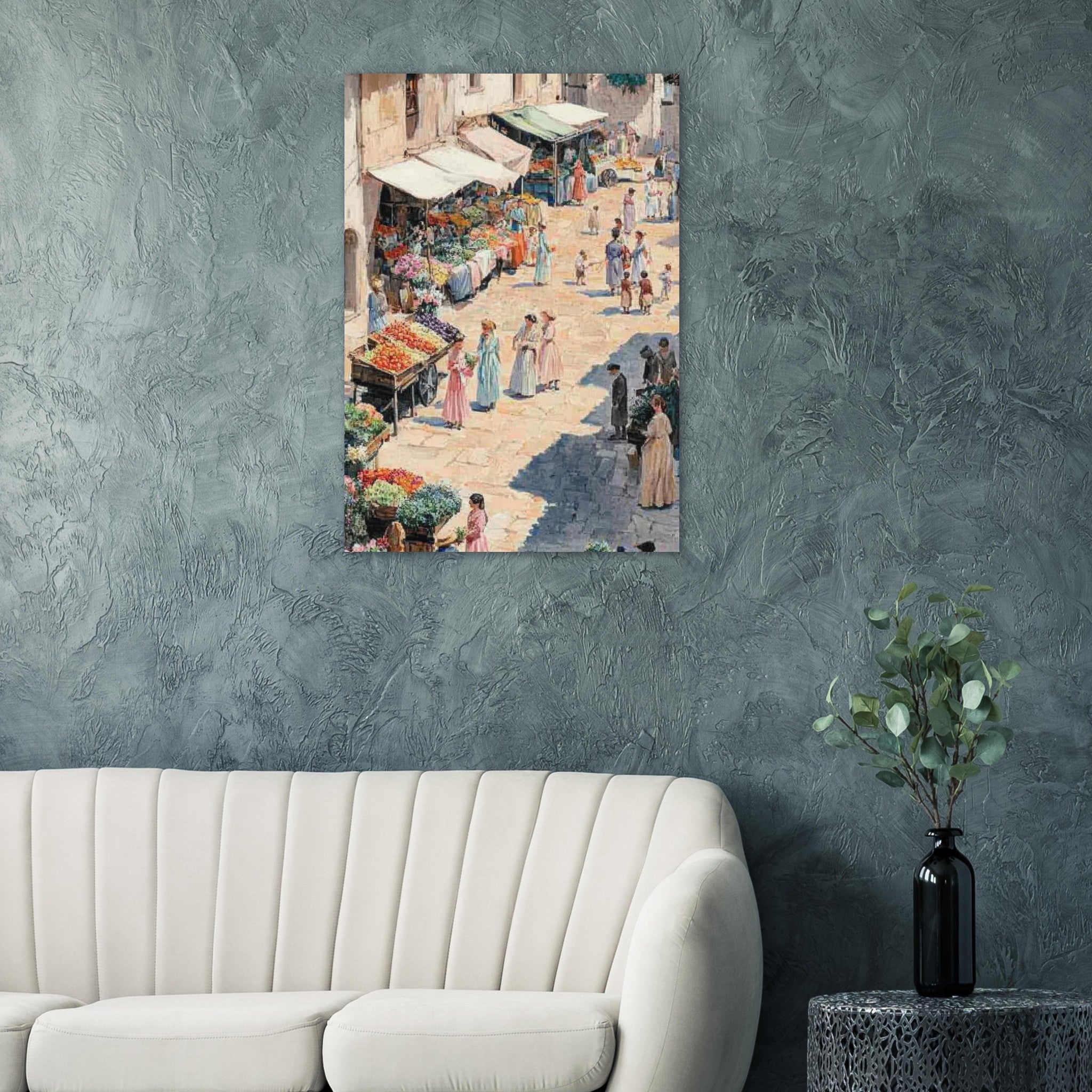Aluminum Print Portrait - Bustling Market Scene A lively 19th - century may - Shop Ai Art WebShop - Digital Art online Store
