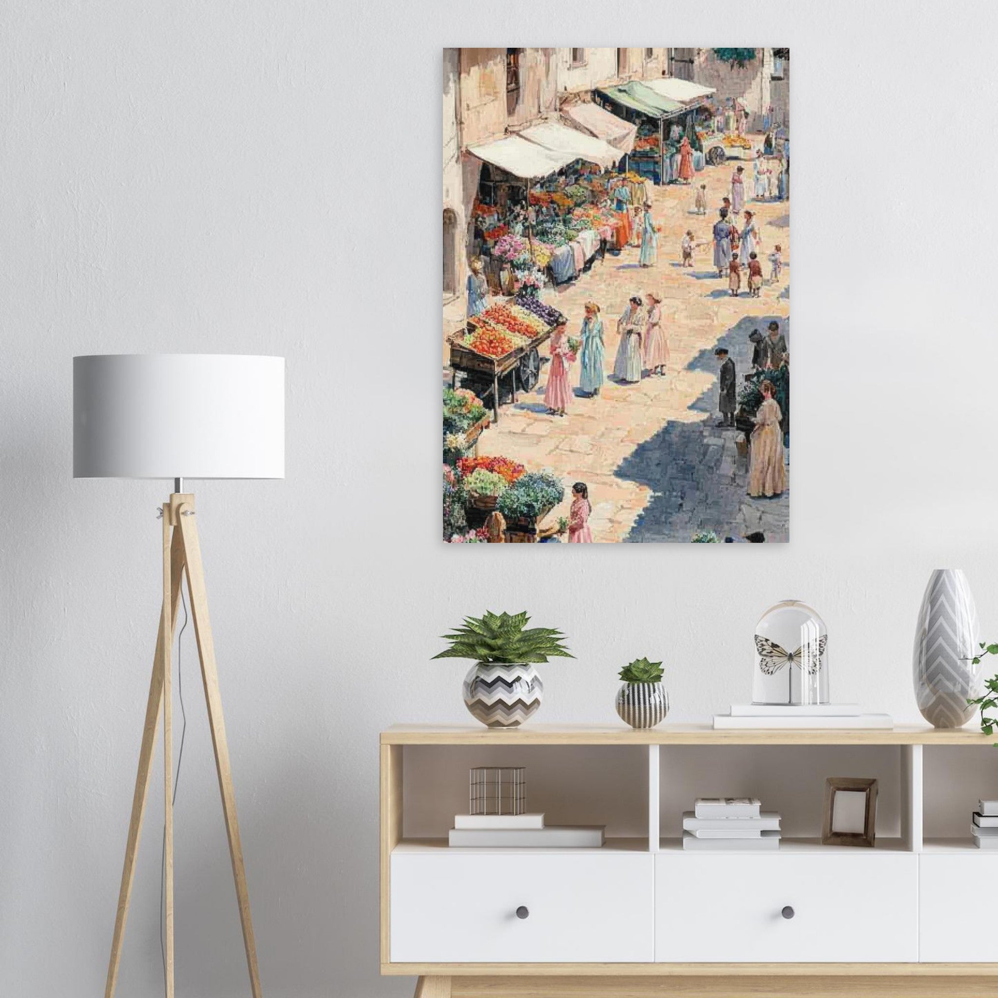 Aluminum Print Portrait - Bustling Market Scene A lively 19th - century may - Shop Ai Art WebShop - Digital Art online Store