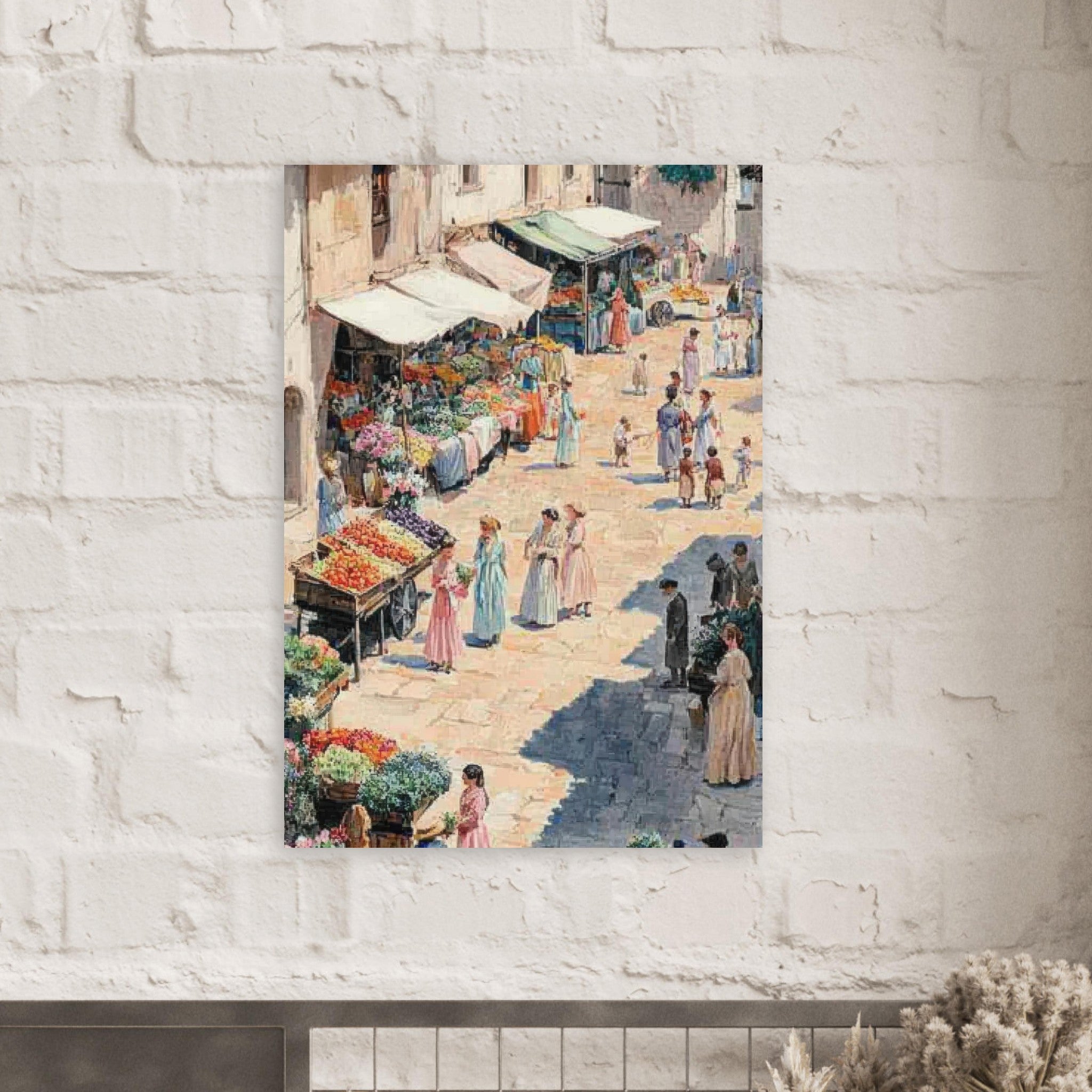 Aluminum Print Portrait - Bustling Market Scene A lively 19th - century may - Shop Ai Art WebShop - Digital Art online Store