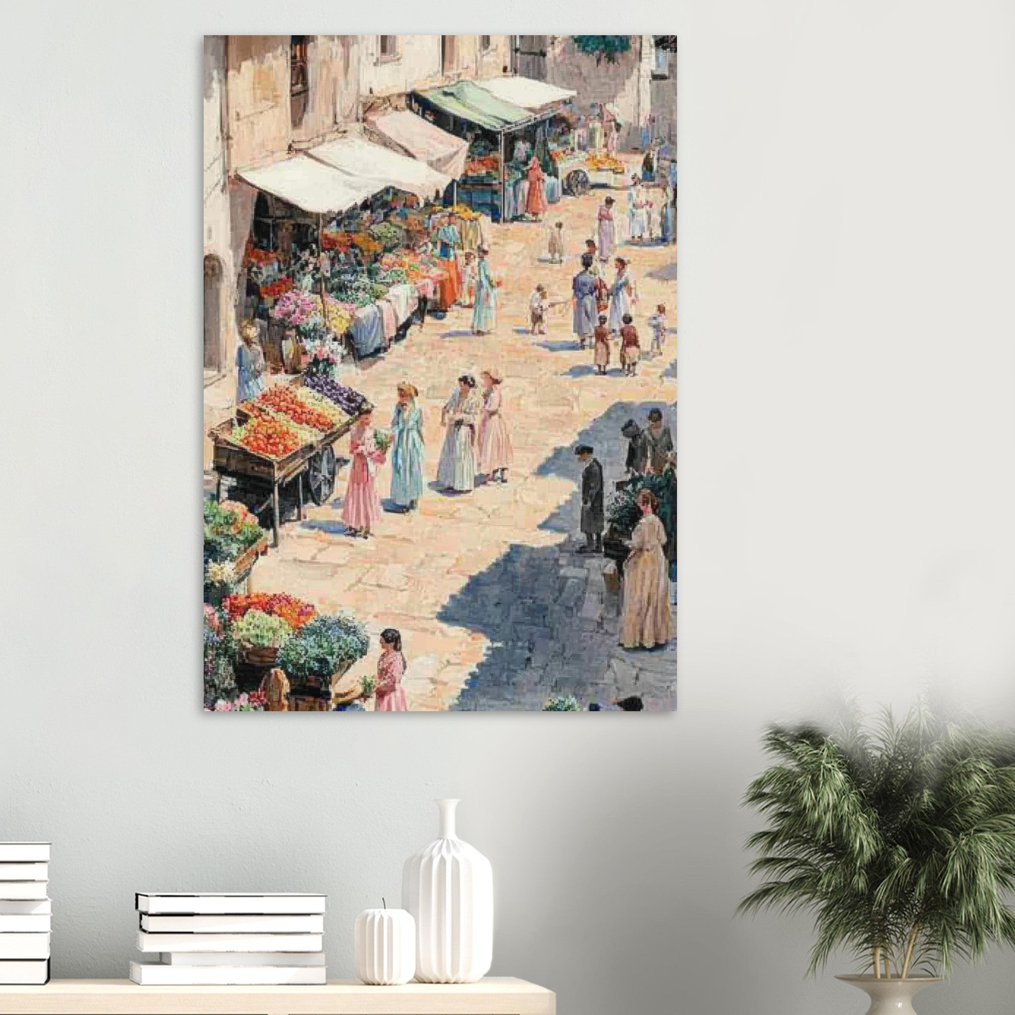 Aluminum Print Portrait - Bustling Market Scene A lively 19th - century may - Shop Ai Art WebShop - Digital Art online Store