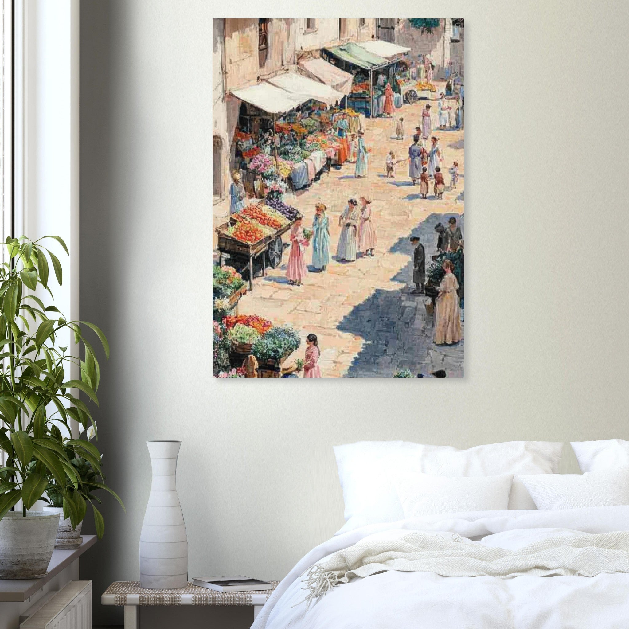 Aluminum Print Portrait - Bustling Market Scene A lively 19th - century may - Shop Ai Art WebShop - Digital Art online Store