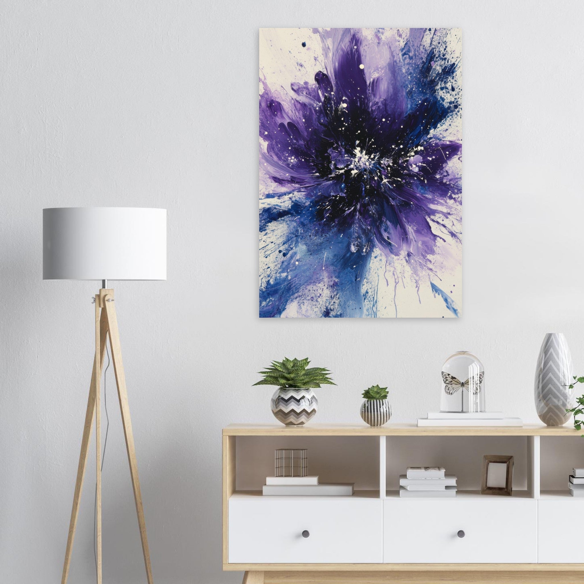 Aluminum Print Portrait - Cosmic Bloom An abstract explosion of deep purple - Shop Ai Art WebShop - Digital Art online Store