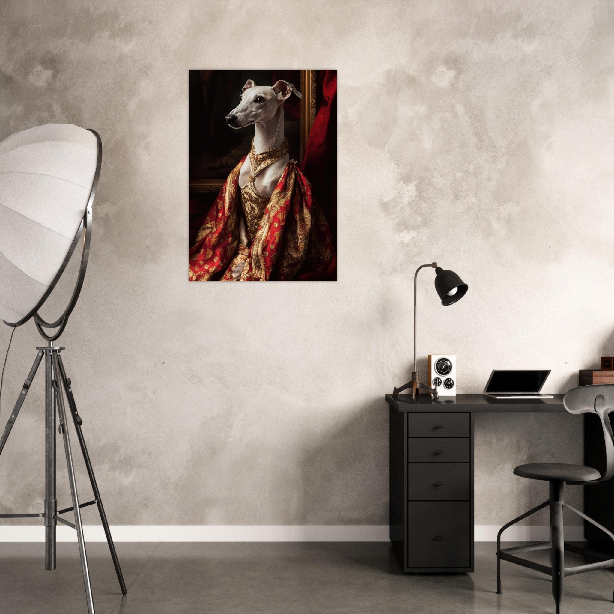 Aluminum Print Portrait - Elegant Baroque Greyhound Portrait A sleek grey - Shop Ai Art WebShop - Digital Art online Store