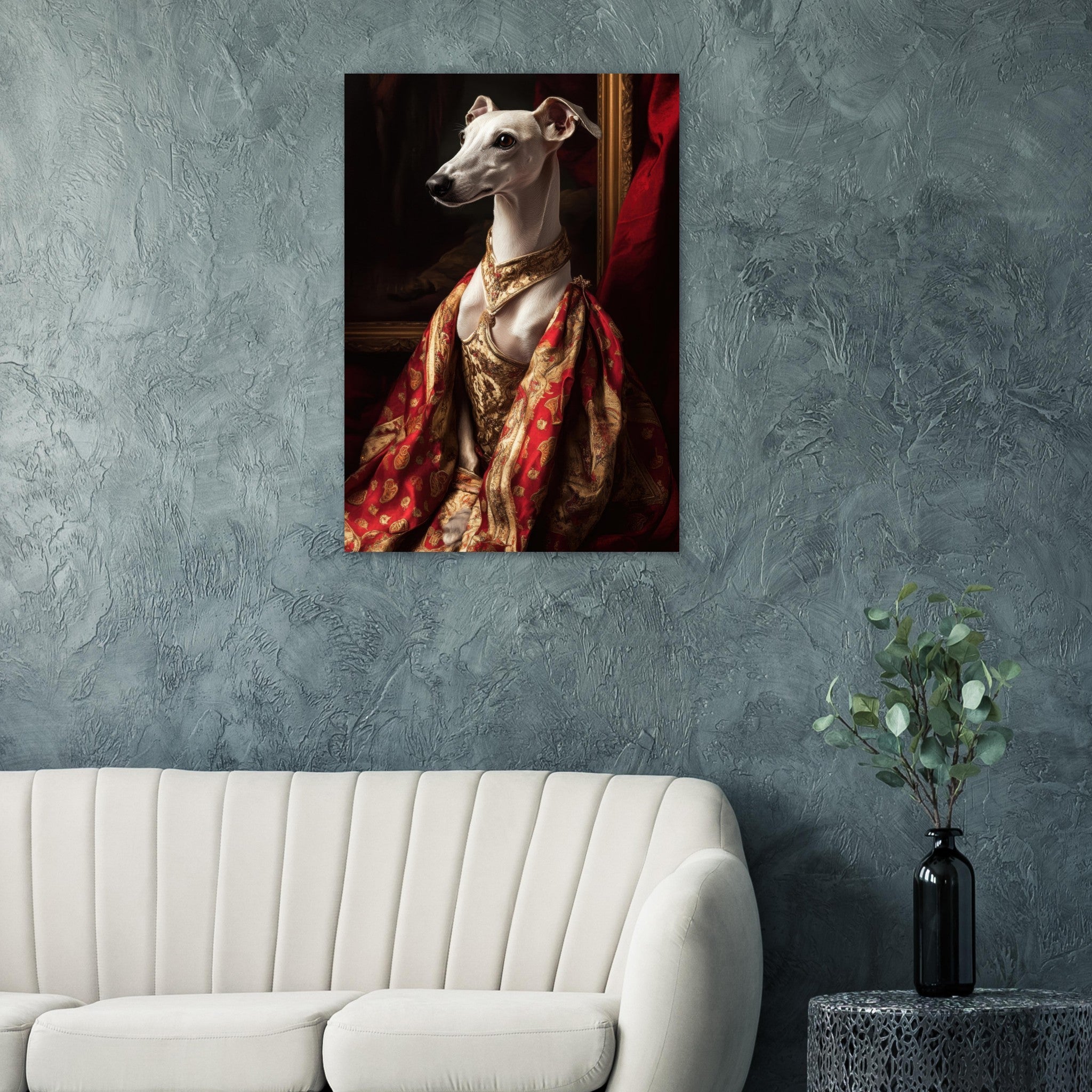 Aluminum Print Portrait - Elegant Baroque Greyhound Portrait A sleek grey - Shop Ai Art WebShop - Digital Art online Store