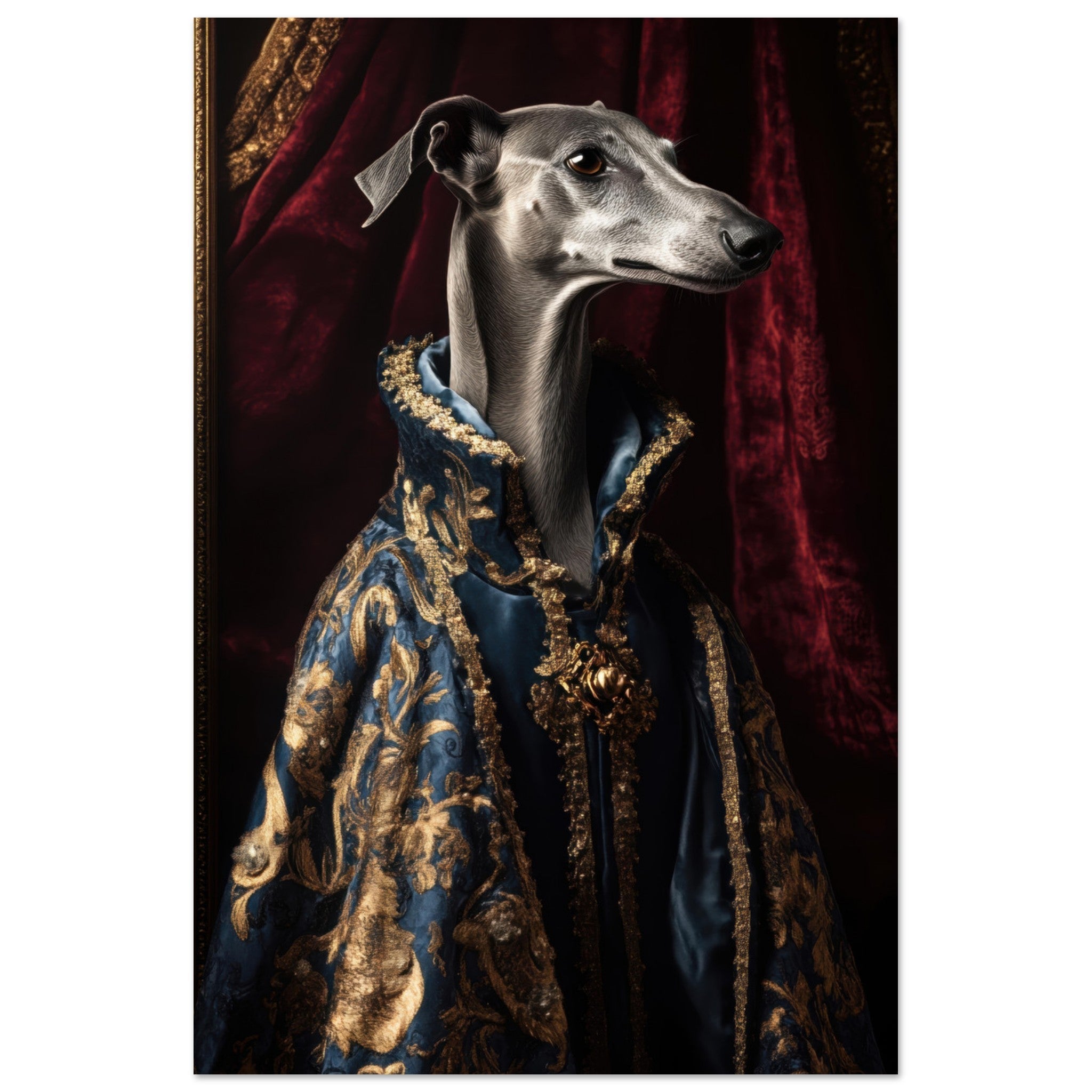 Aluminum Print Portrait - Elegant Baroque Greyhound Portrait A sleek grey 2 - Shop Ai Art WebShop - Digital Art online Store