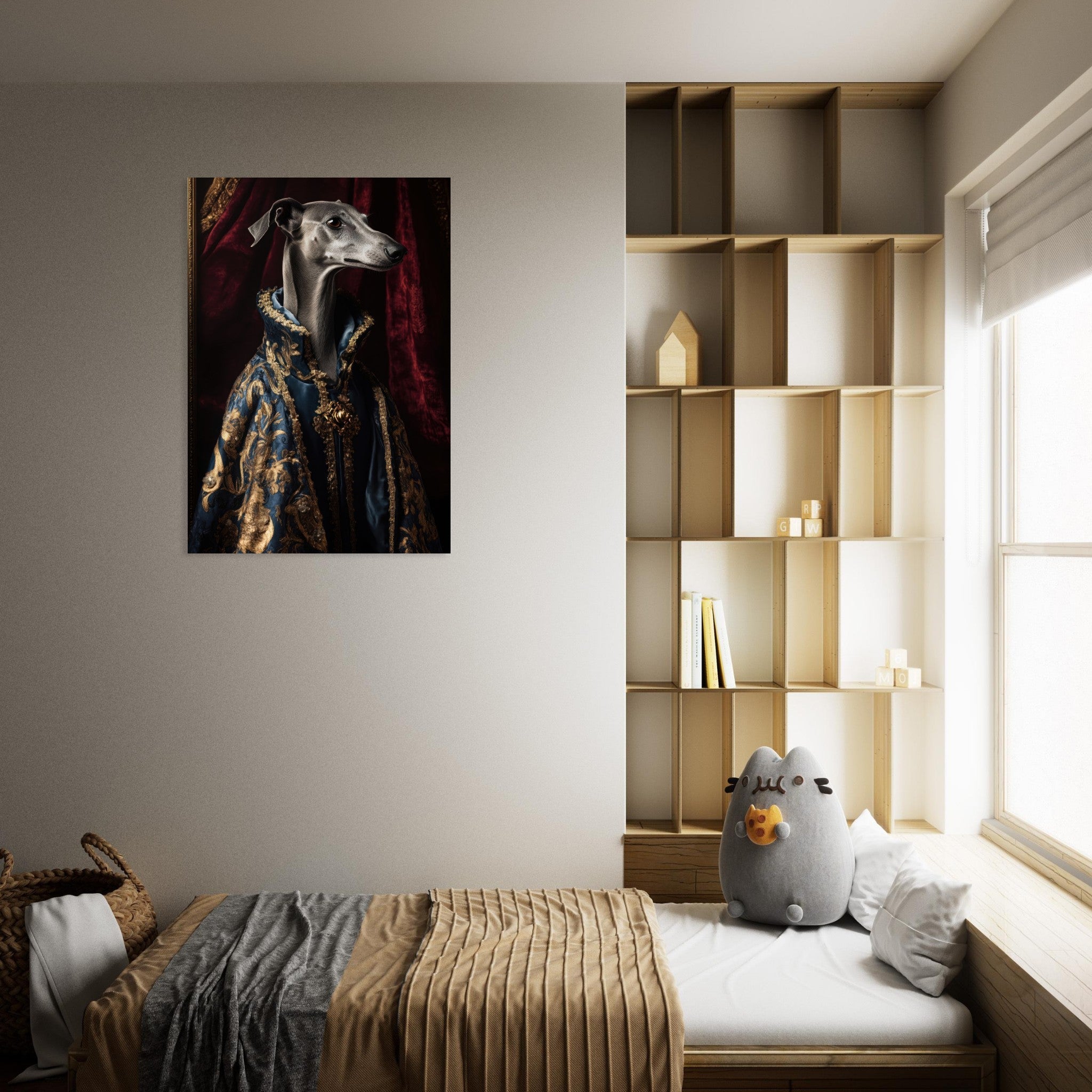 Aluminum Print Portrait - Elegant Baroque Greyhound Portrait A sleek grey 2 - Shop Ai Art WebShop - Digital Art online Store
