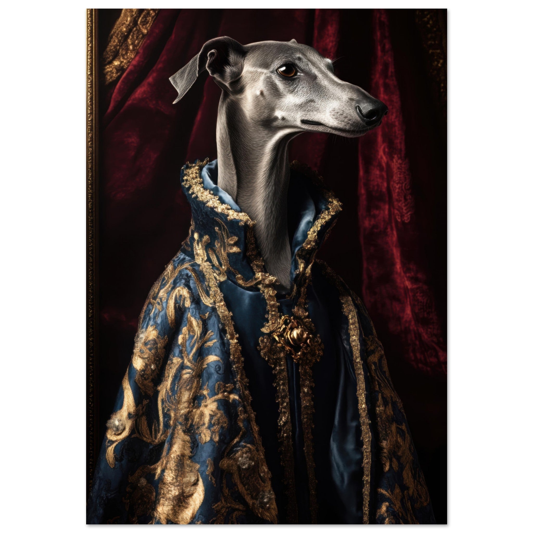 Aluminum Print Portrait - Elegant Baroque Greyhound Portrait A sleek grey 2 - Shop Ai Art WebShop - Digital Art online Store