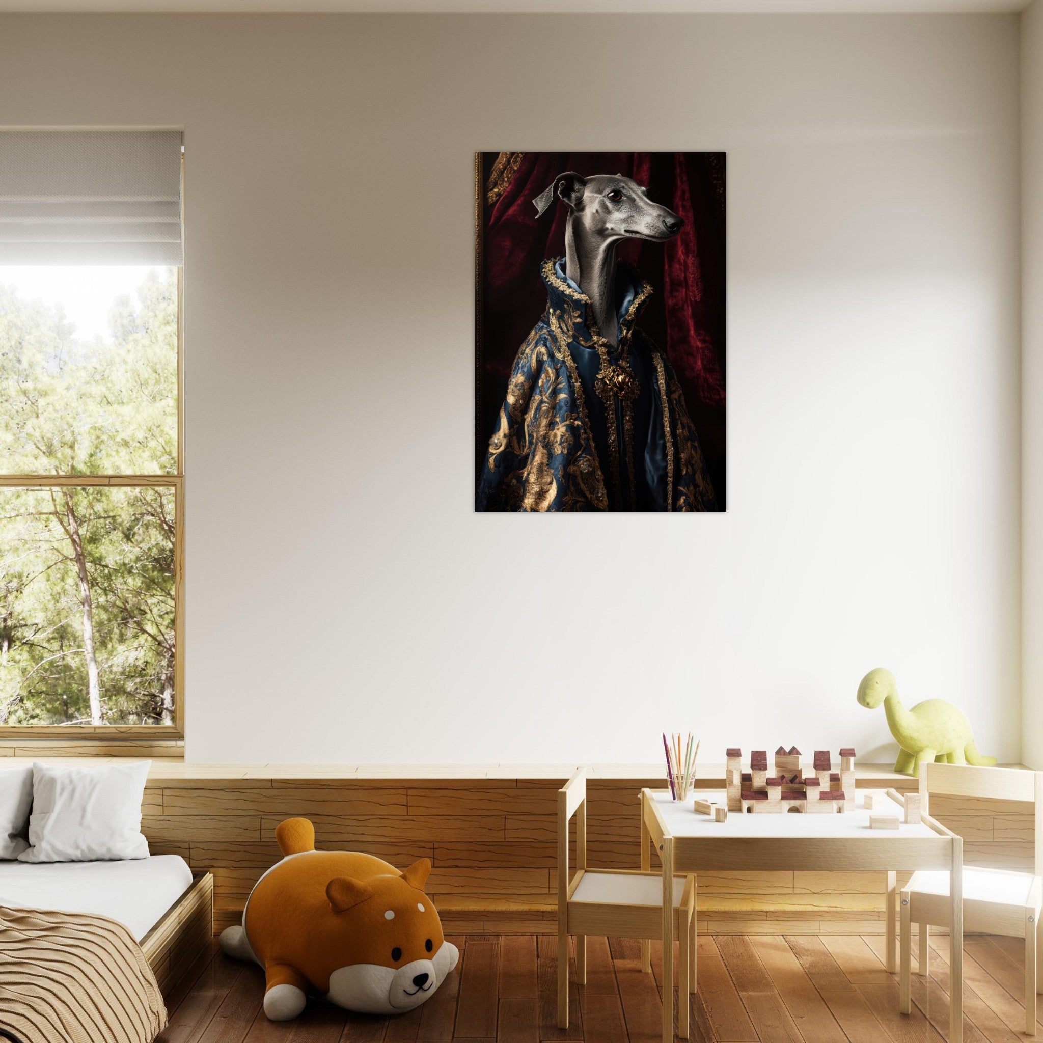 Aluminum Print Portrait - Elegant Baroque Greyhound Portrait A sleek grey 2 - Shop Ai Art WebShop - Digital Art online Store