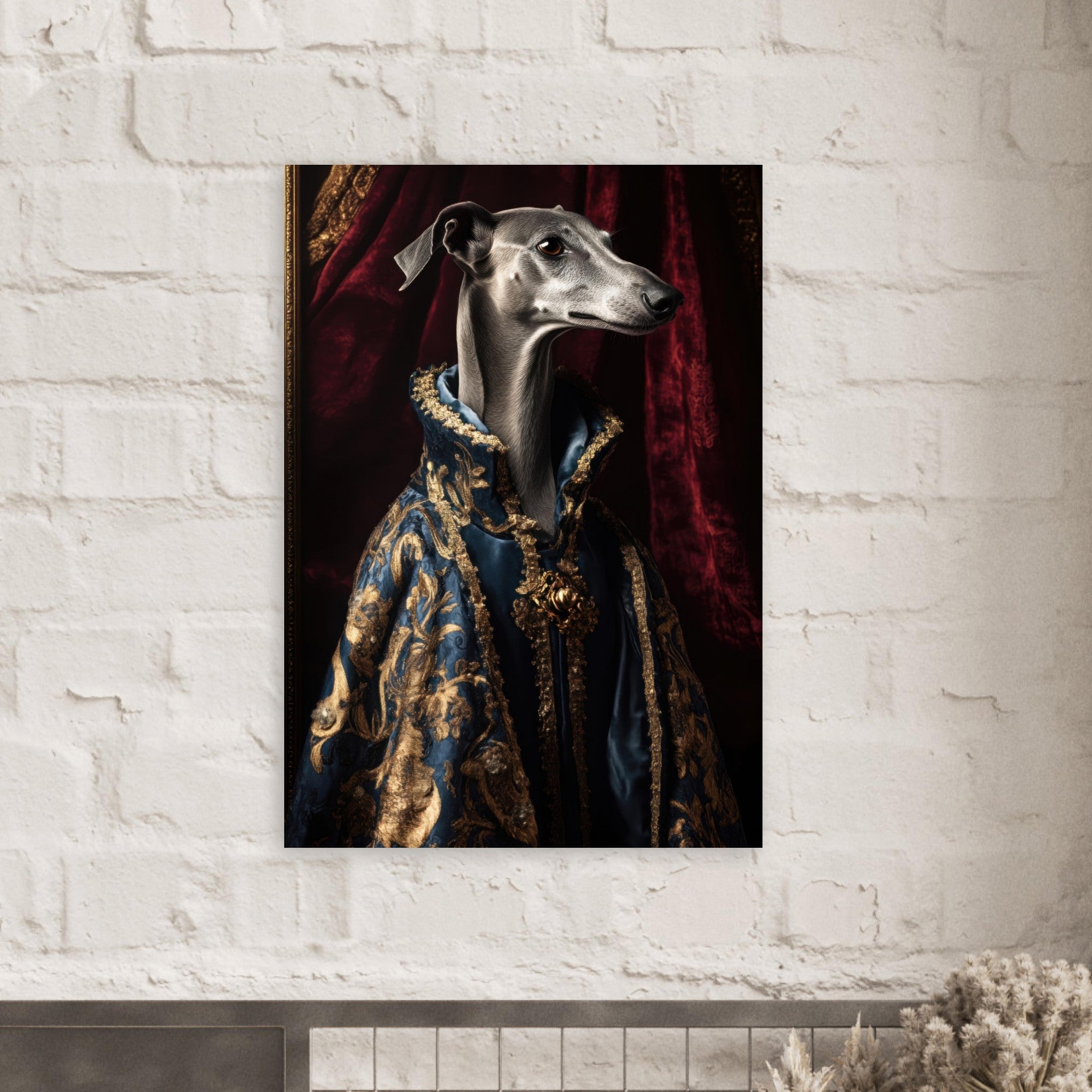 Aluminum Print Portrait - Elegant Baroque Greyhound Portrait A sleek grey 2 - Shop Ai Art WebShop - Digital Art online Store